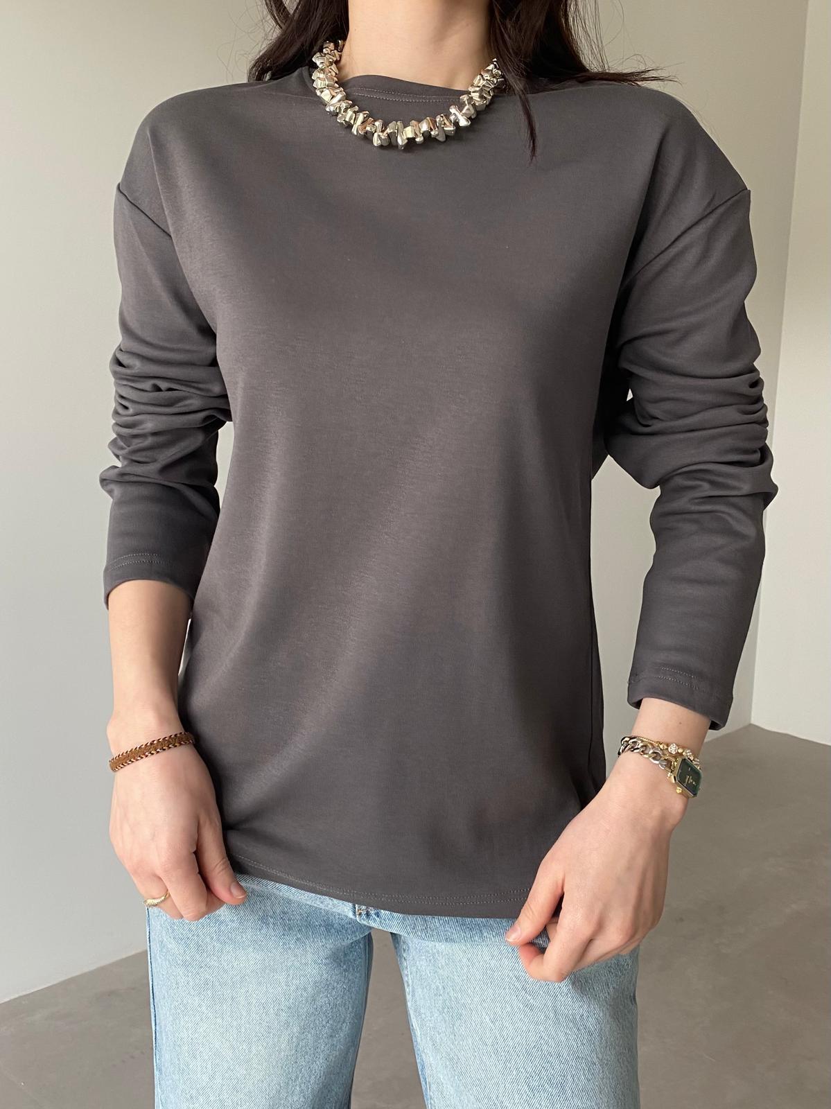 Antrasit Marka Model Uzun Kol Basic Bluz