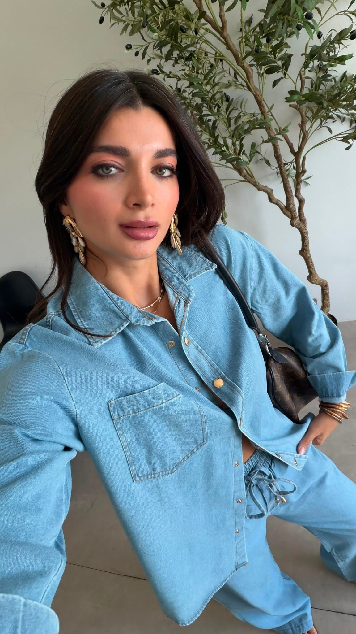 Bebe Mavisi Beli Lastikli Denim Takım