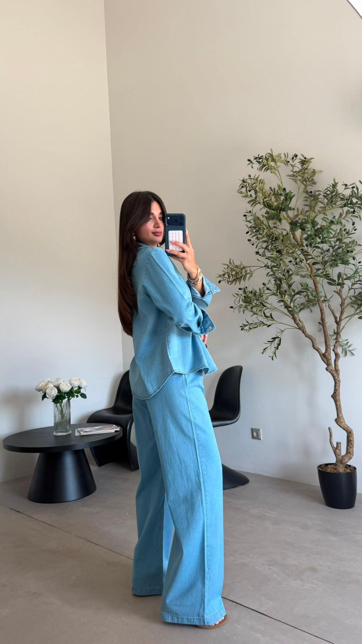 Bebe Mavisi Beli Lastikli Denim Takım