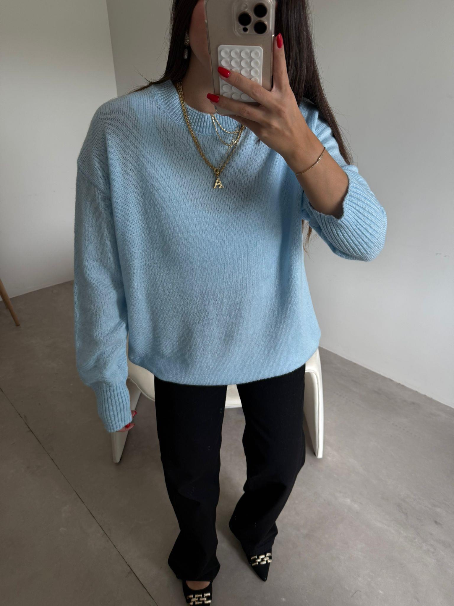 Bebe Mavisi  Bisiklet Yaka Oversize Kazak
