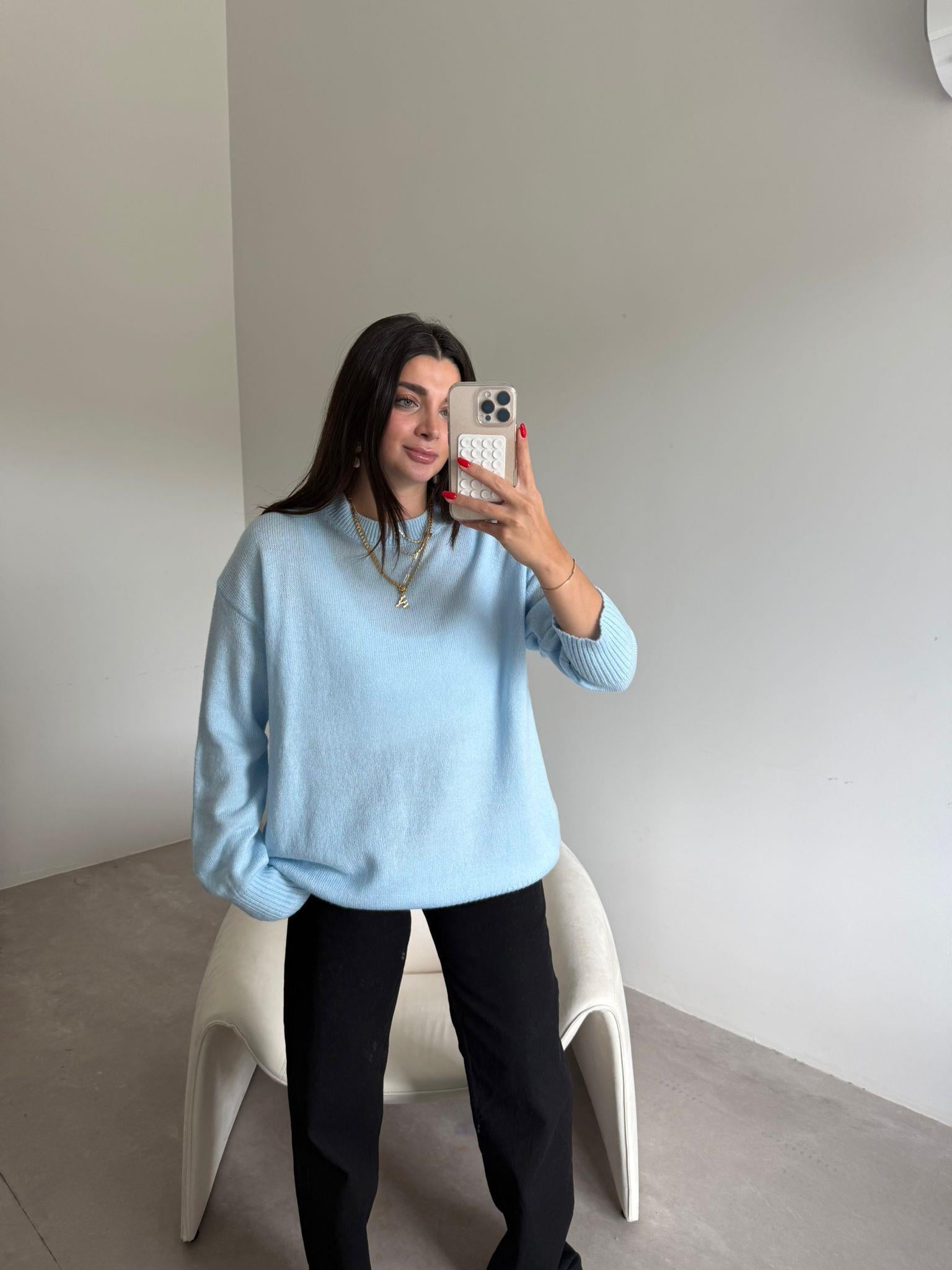 Bebe Mavisi  Bisiklet Yaka Oversize Kazak