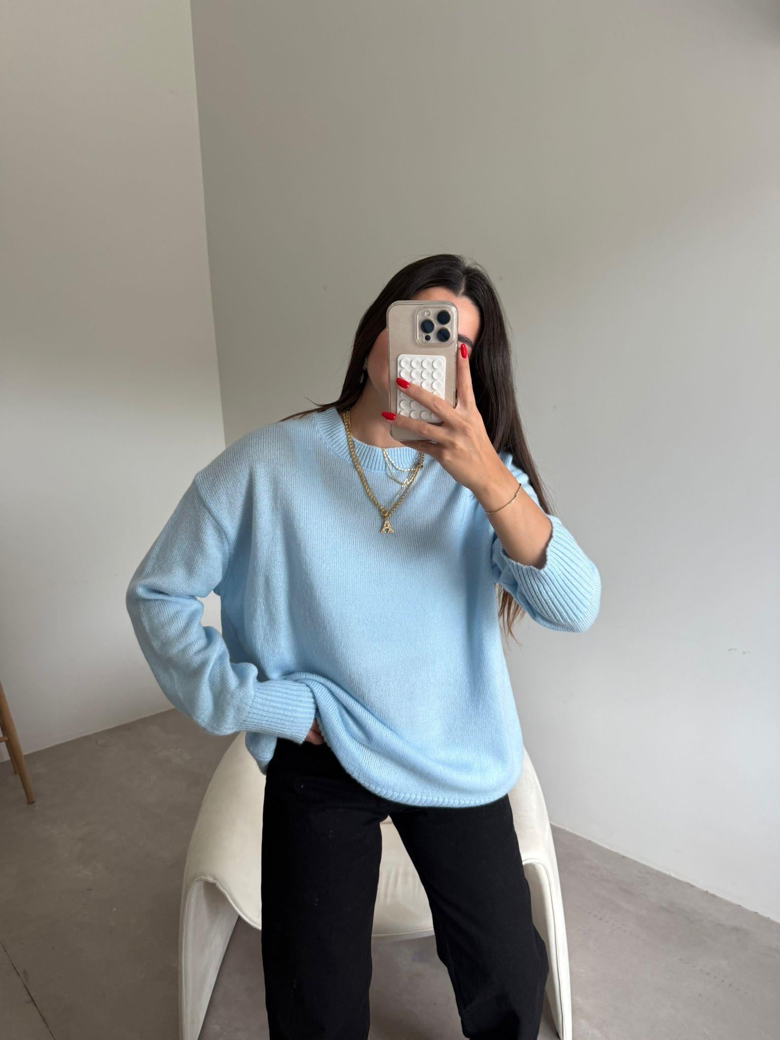 Bebe Mavisi  Bisiklet Yaka Oversize Kazak