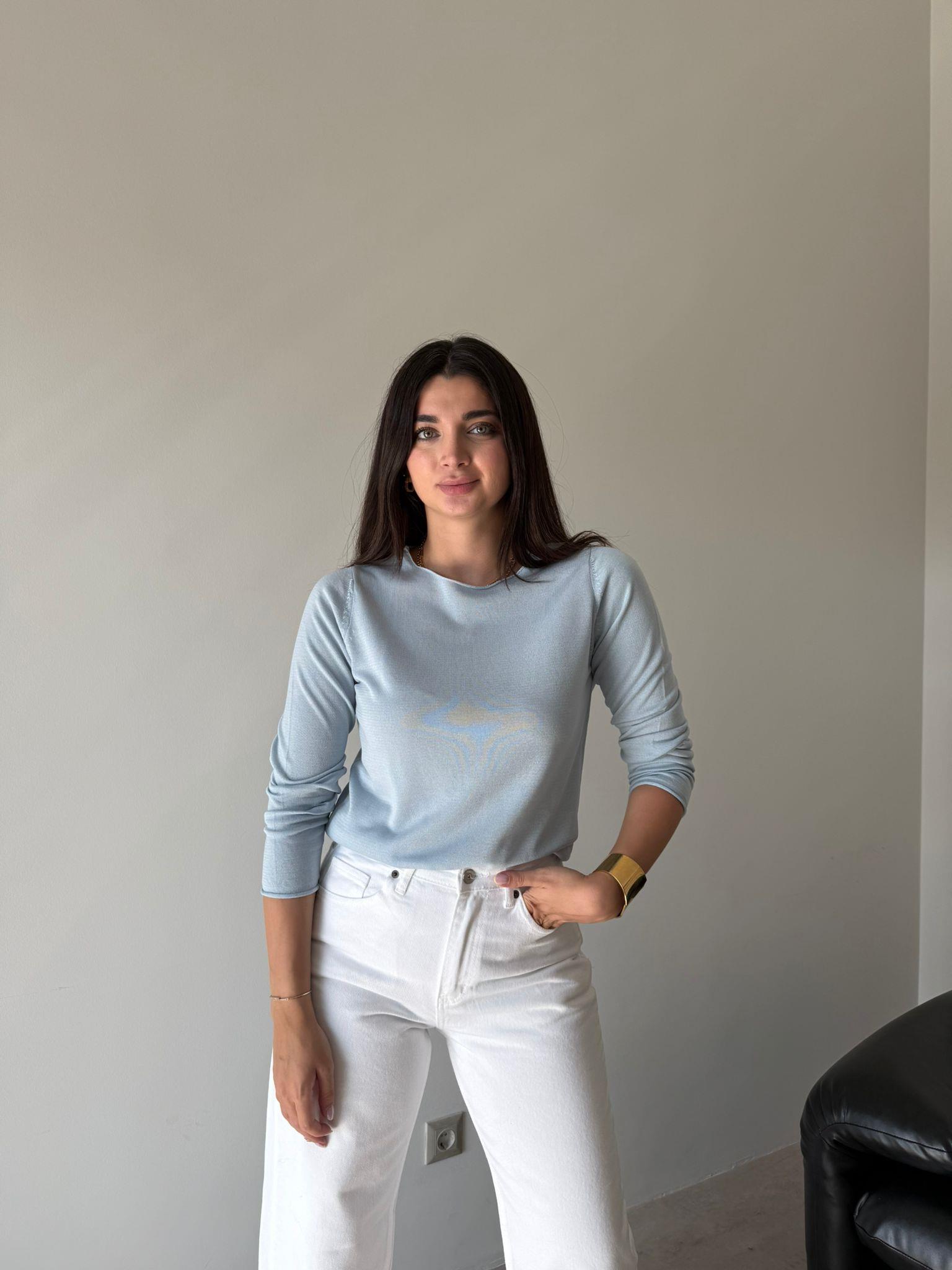 Bebe Mavisi Bisiklet Yaka Triko Bluz