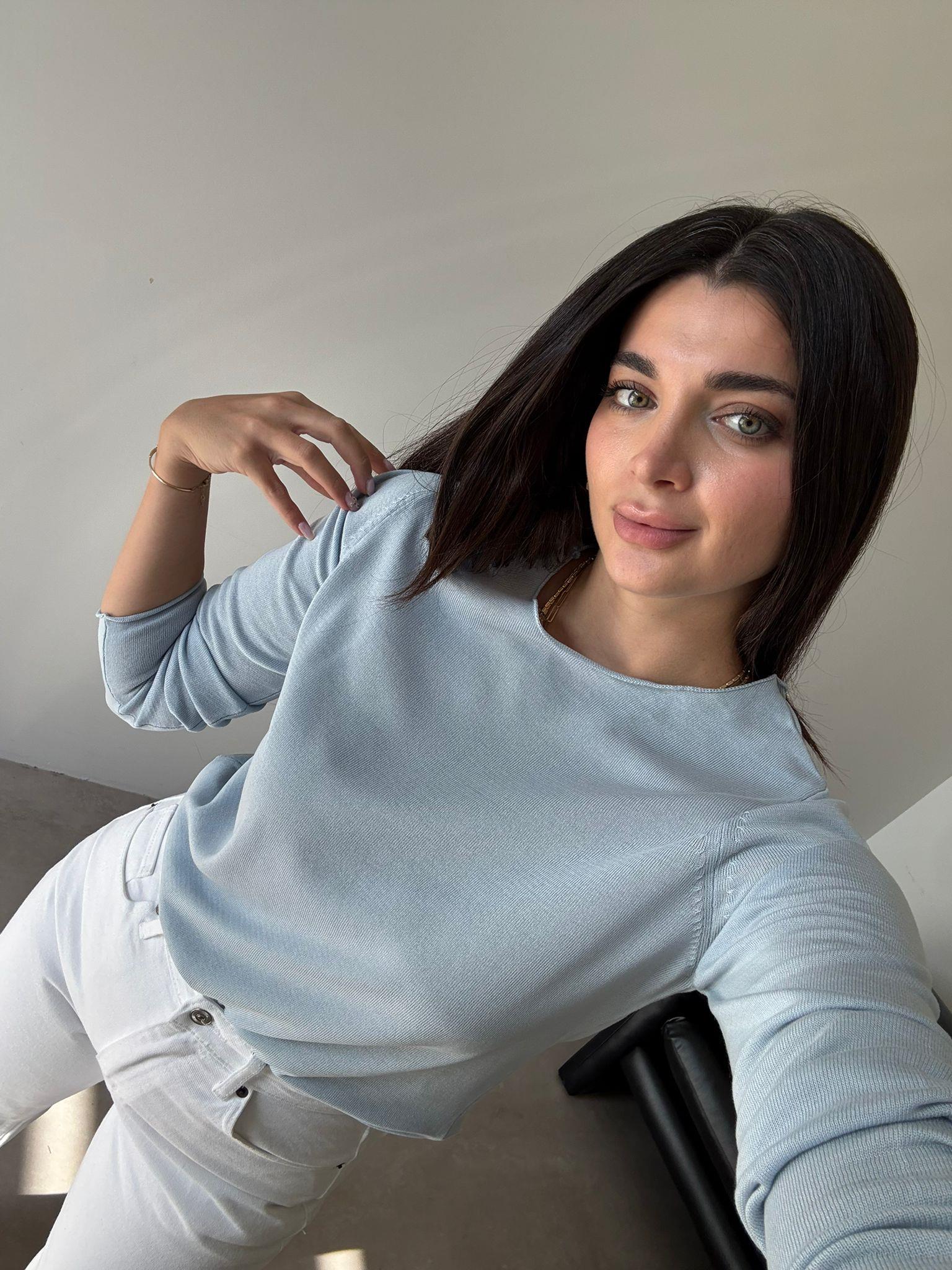 Bebe Mavisi Bisiklet Yaka Triko Bluz