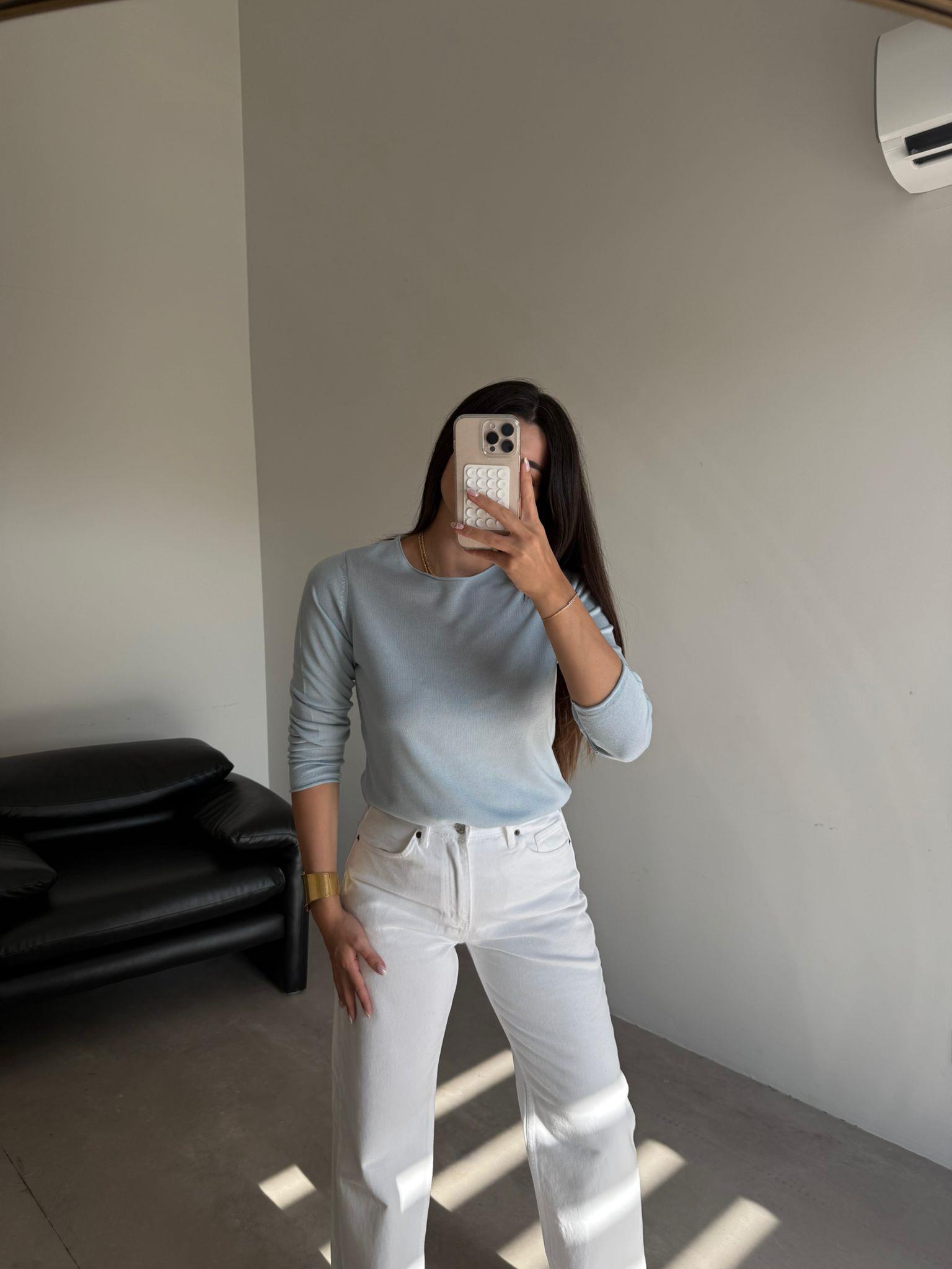 Bebe Mavisi Bisiklet Yaka Triko Bluz