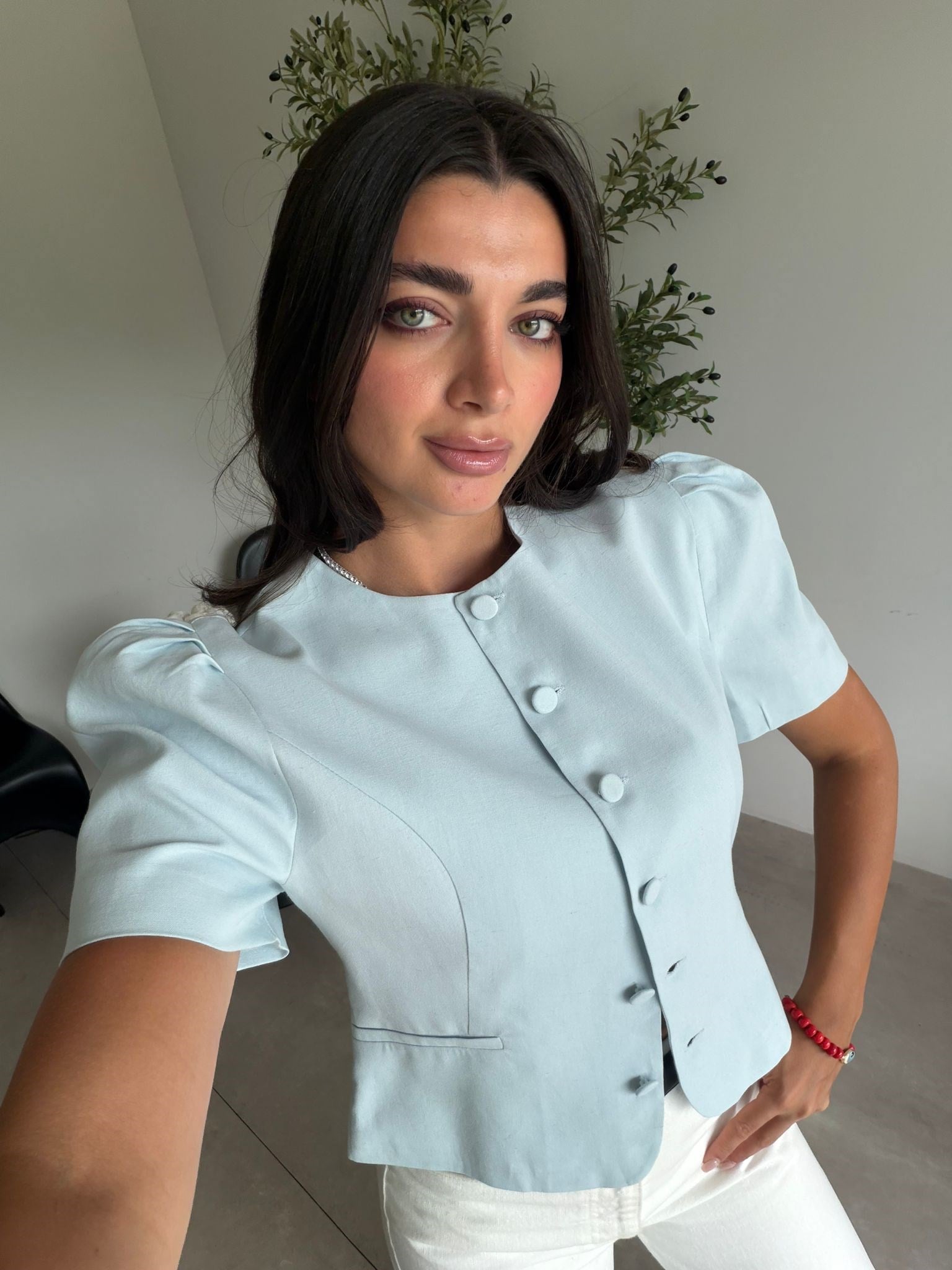 Bebe Mavisi Düğmeli Kısa Kol Ceket