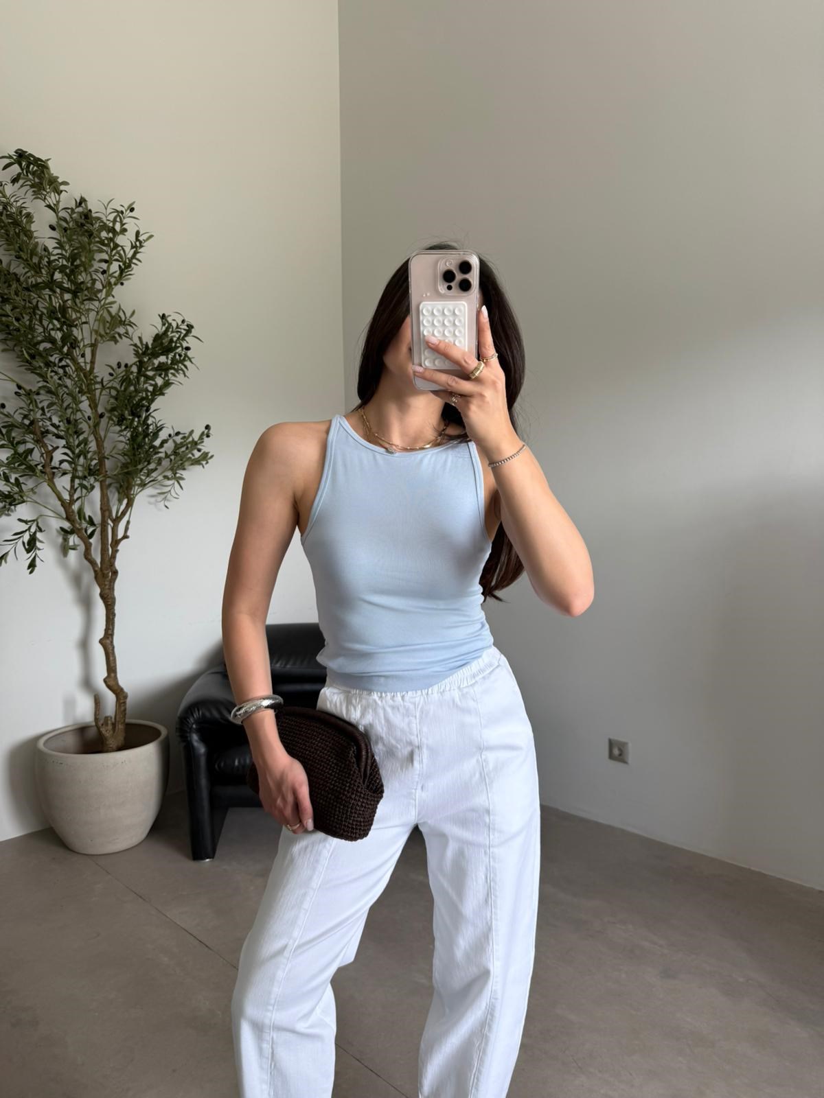 Bebe Mavisi Halter Yaka Yumuşacık Bluz (50cm)