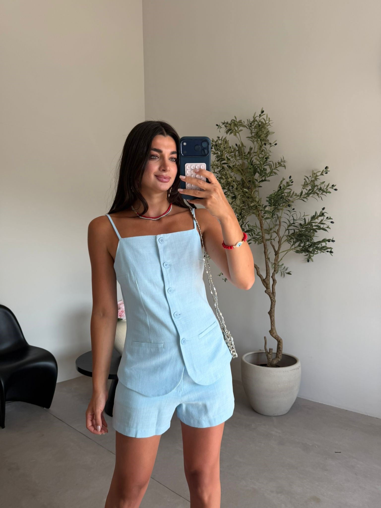 Bebe Mavisi Şortlu Yelek Takım
