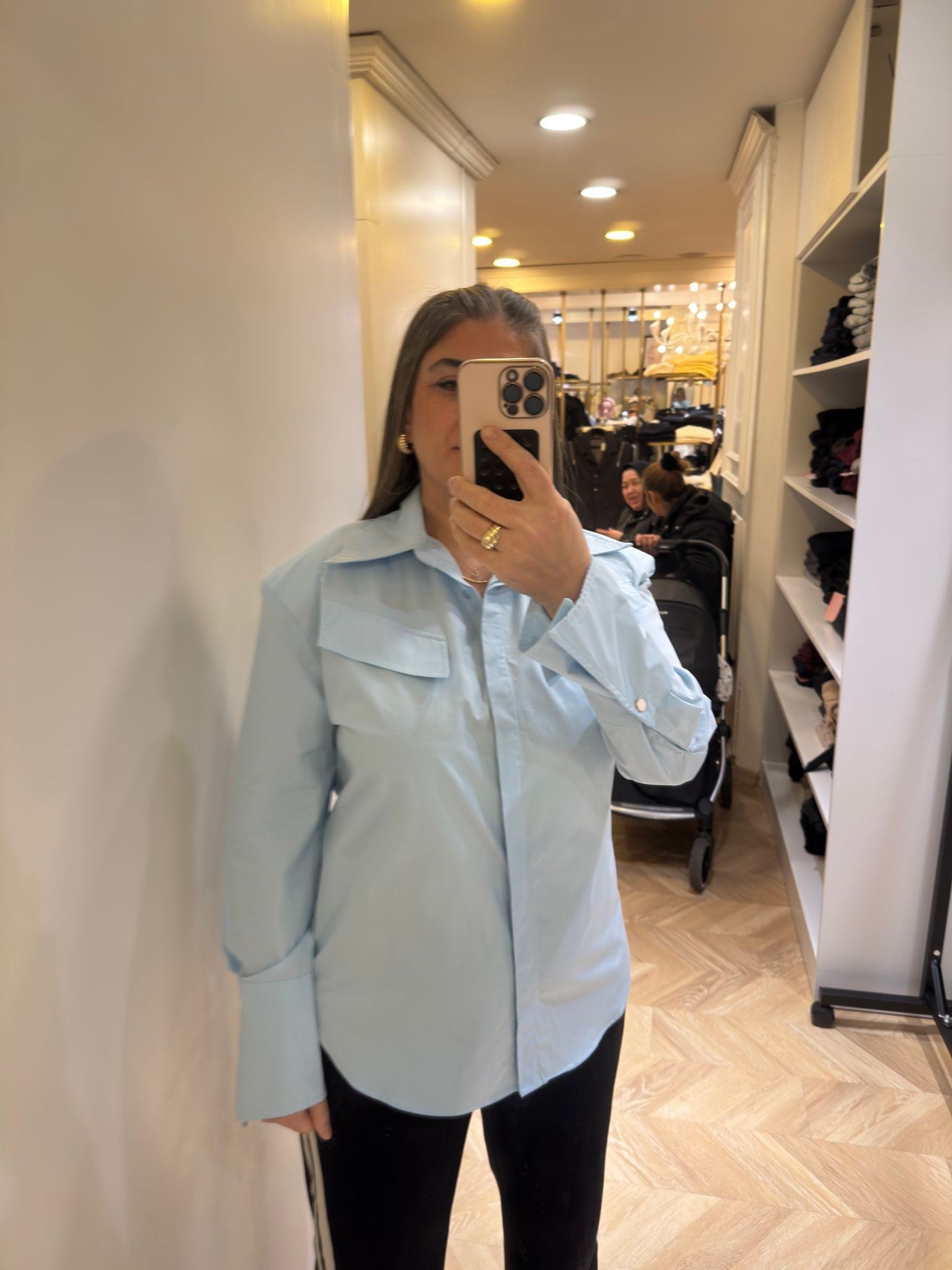 Bebe Mavisi Vatkalı Kol Detaylı Gömlek
