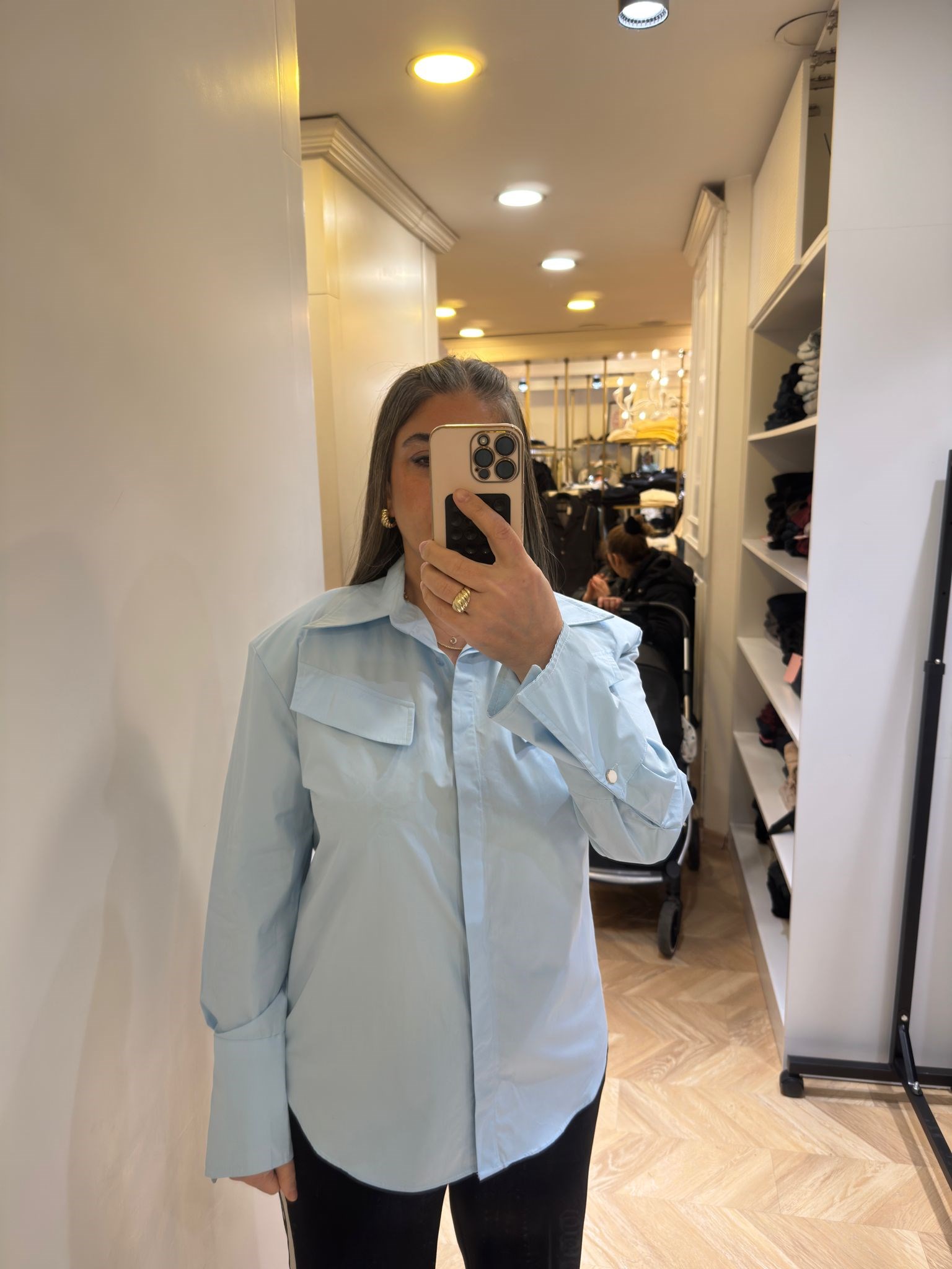 Bebe Mavisi Vatkalı Kol Detaylı Gömlek