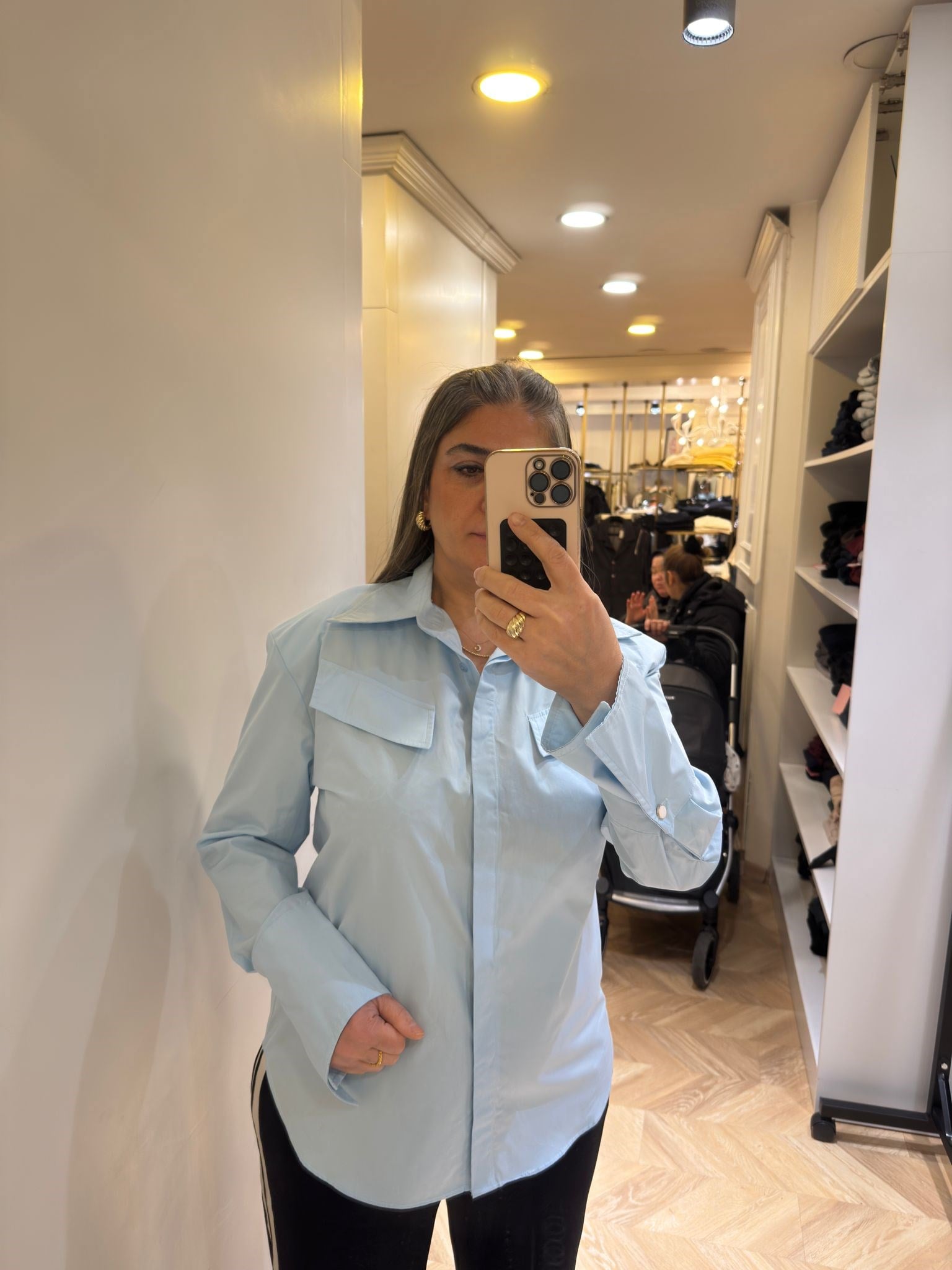 Bebe Mavisi Vatkalı Kol Detaylı Gömlek