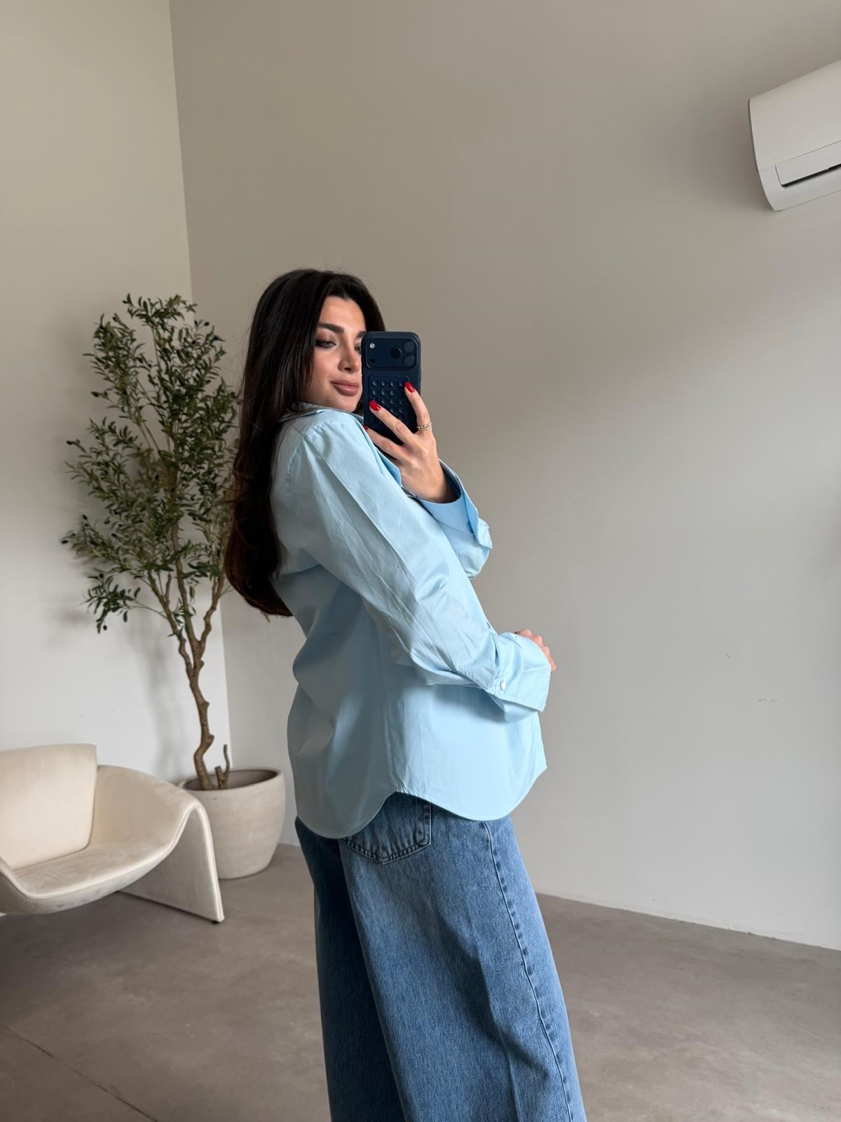 Bebe Mavisi Vatkalı Kol Detaylı Gömlek