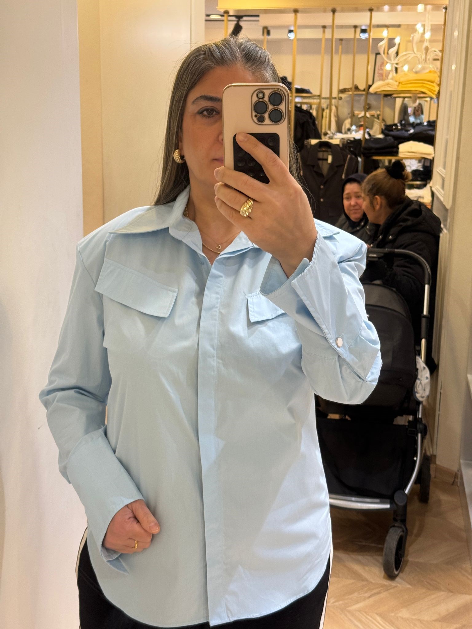Bebe Mavisi Vatkalı Kol Detaylı Gömlek