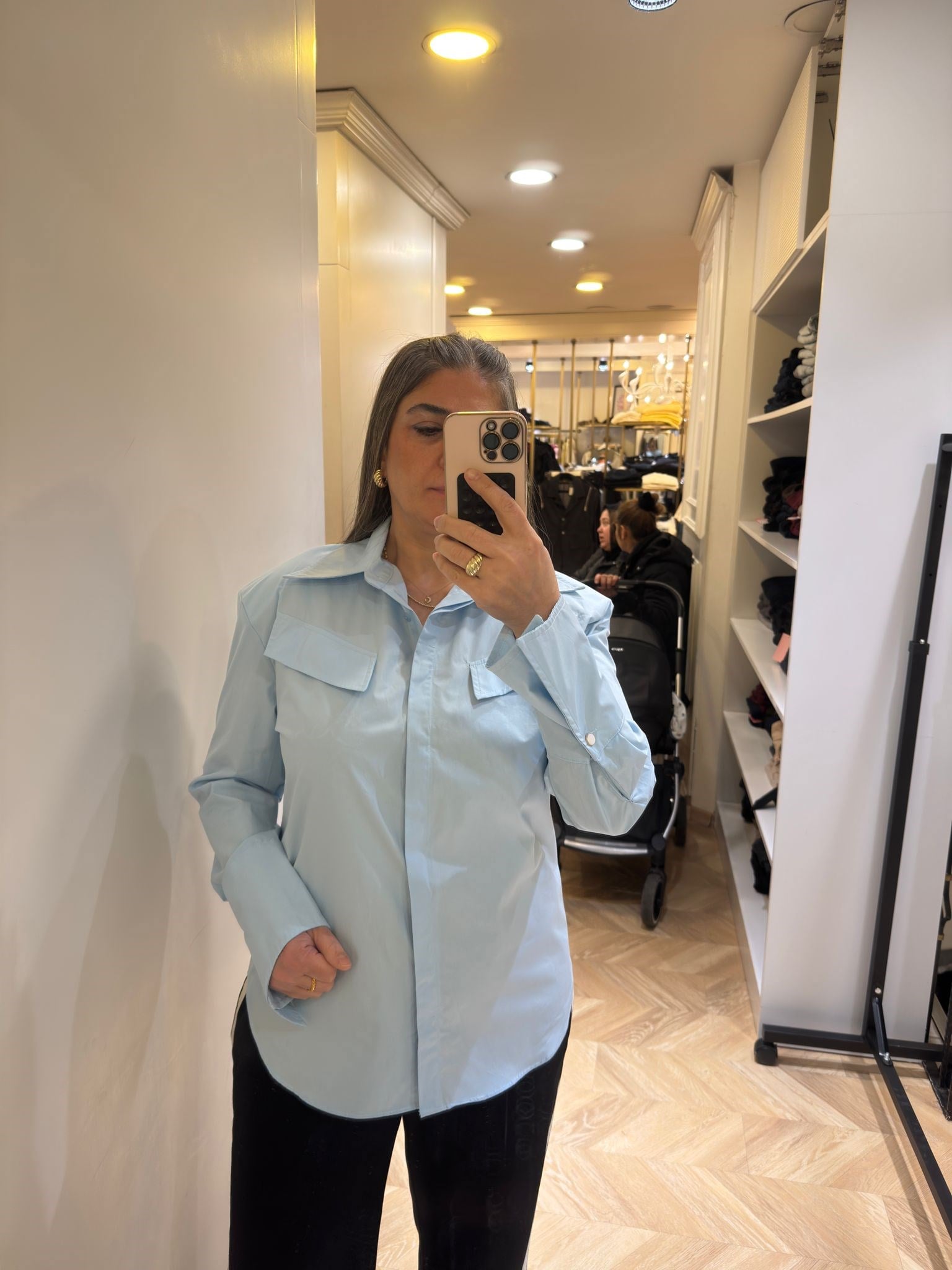 Bebe Mavisi Vatkalı Kol Detaylı Gömlek