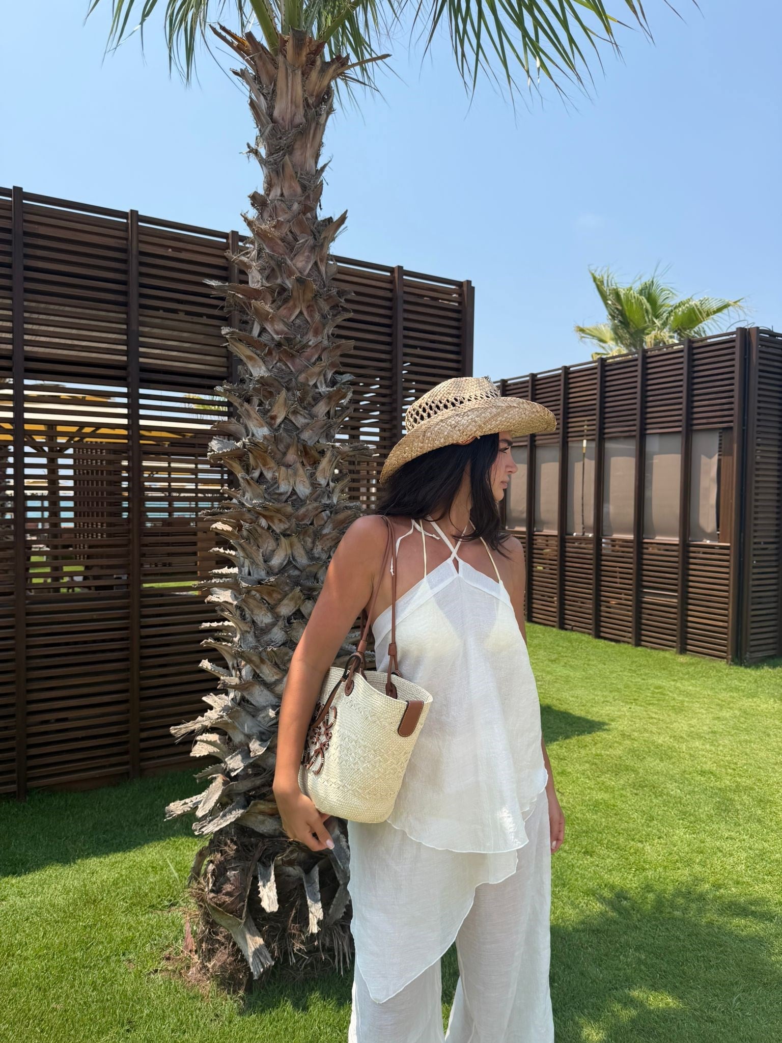 Bej Asimertik Beli Lastikli Summer Takım