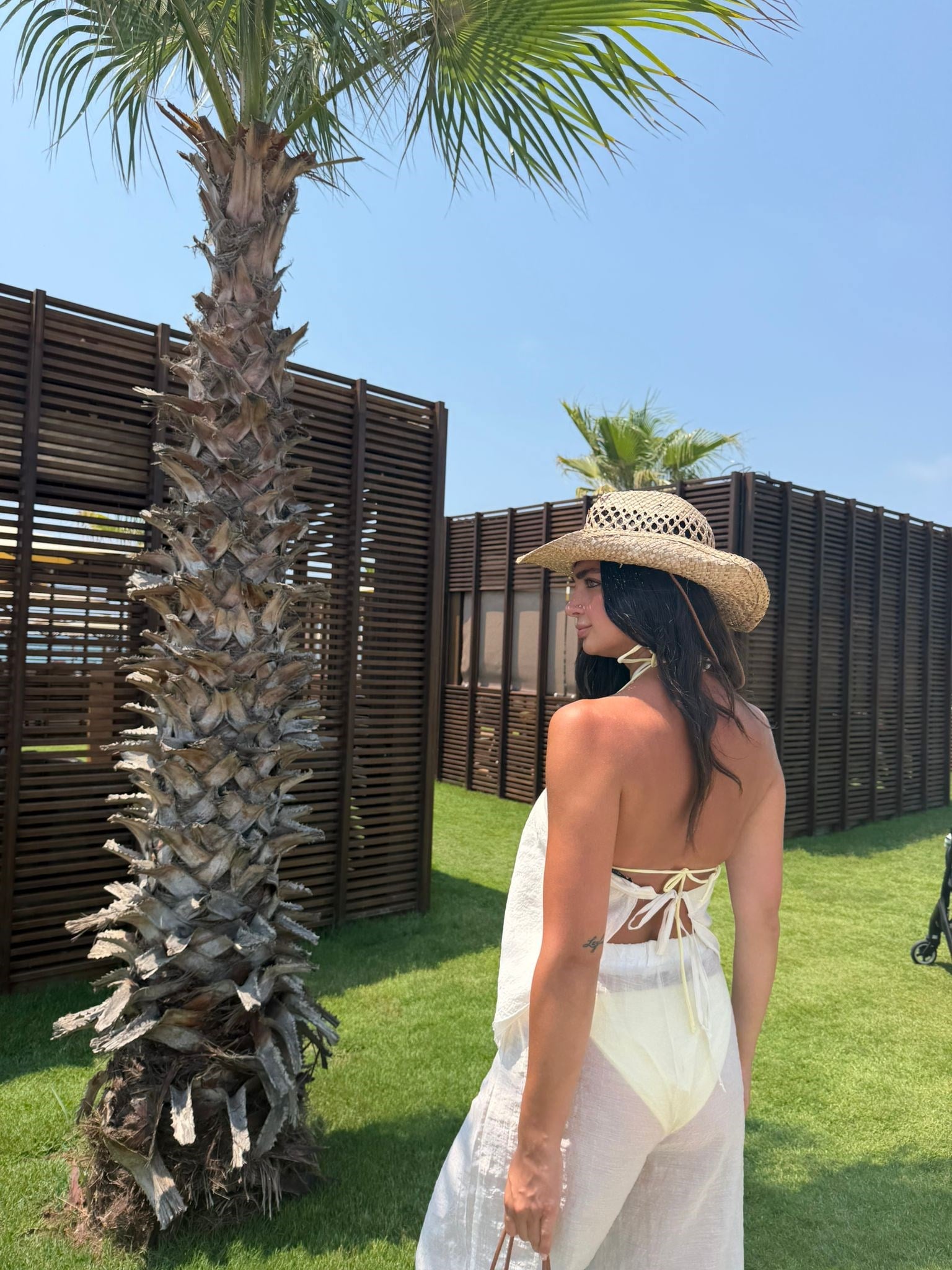 Bej Asimertik Beli Lastikli Summer Takım
