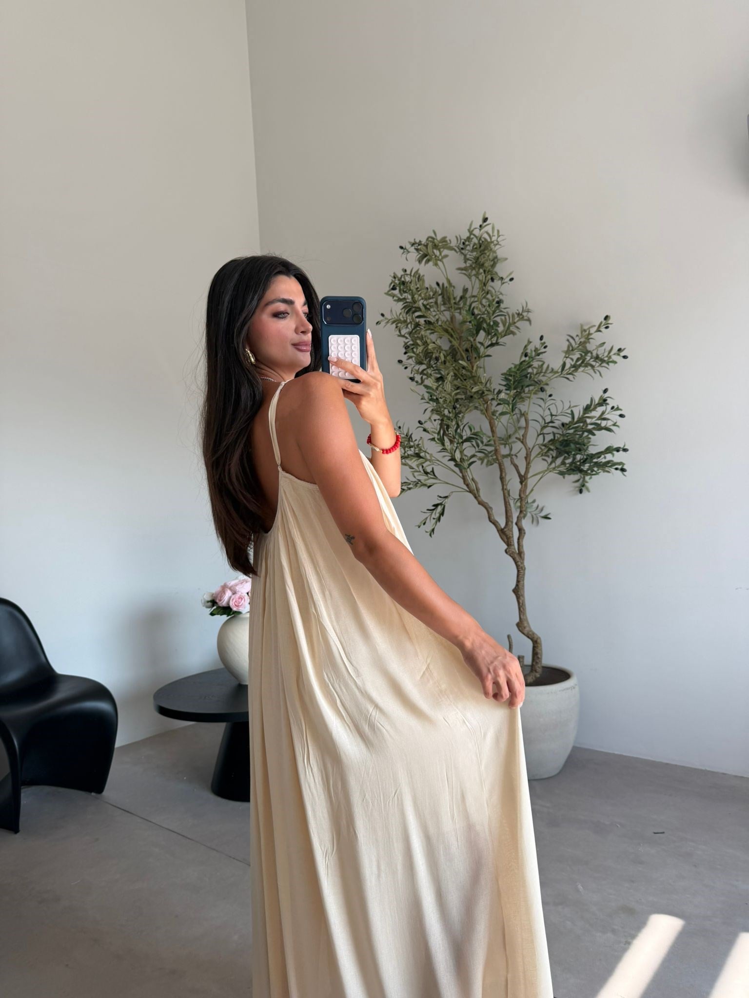 Bej Askılı Shay Elbise