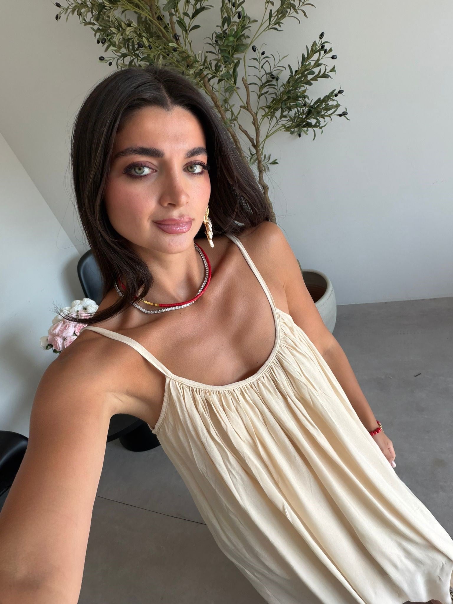 Bej Askılı Shay Elbise