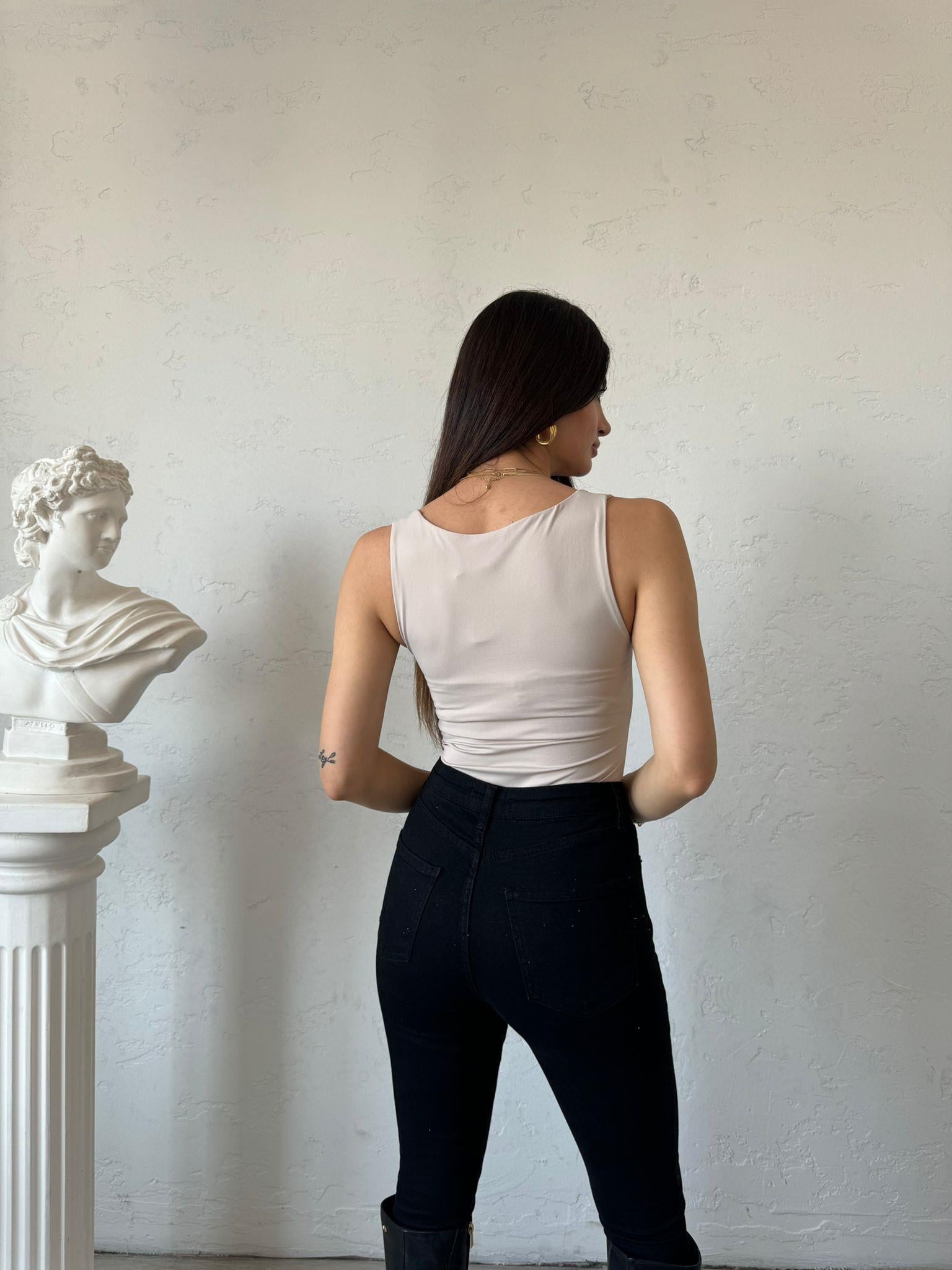 Bej Basic Kolsuz Bluz
