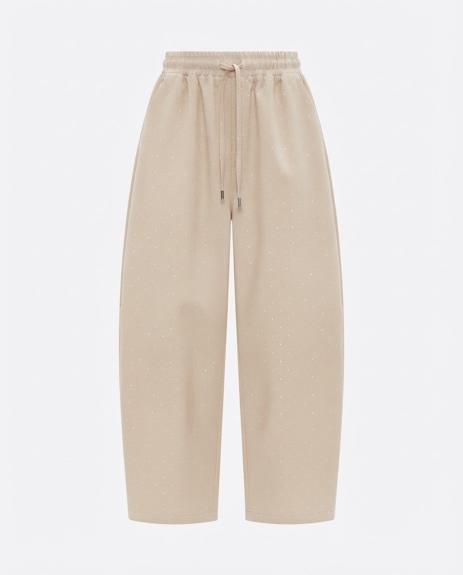 Bej Beli Lastikli Shiny Pantolon