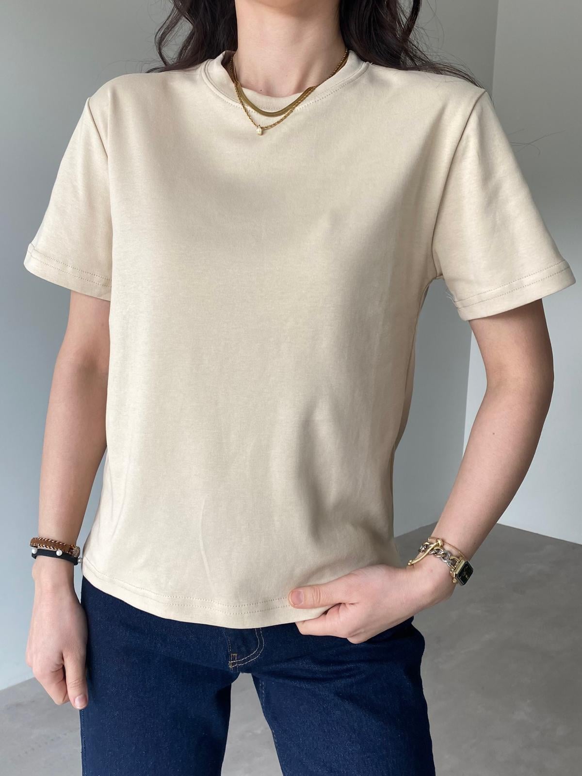 Bej Bisiklet Yaka Basic Mia Tişört