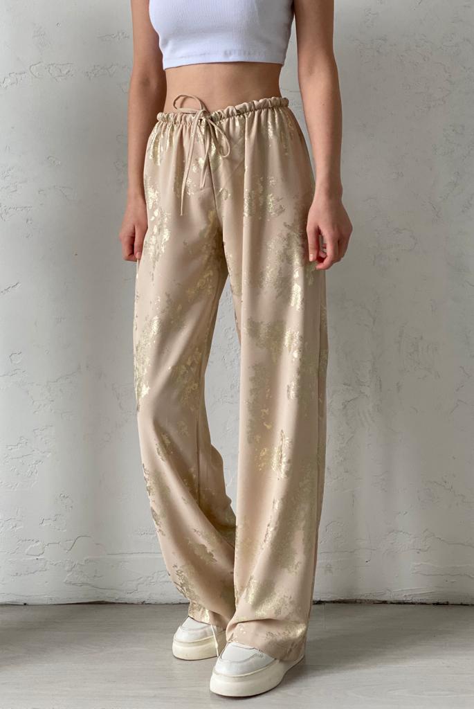 Bej Gold Baskılı Pantolon