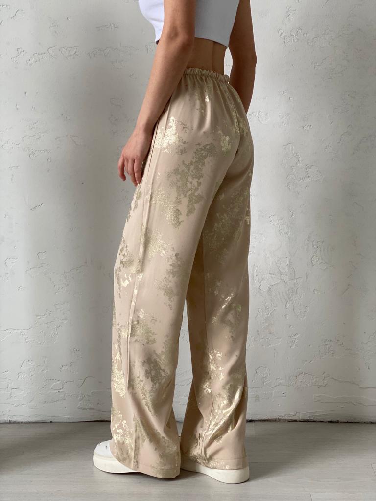 Bej Gold Baskılı Pantolon