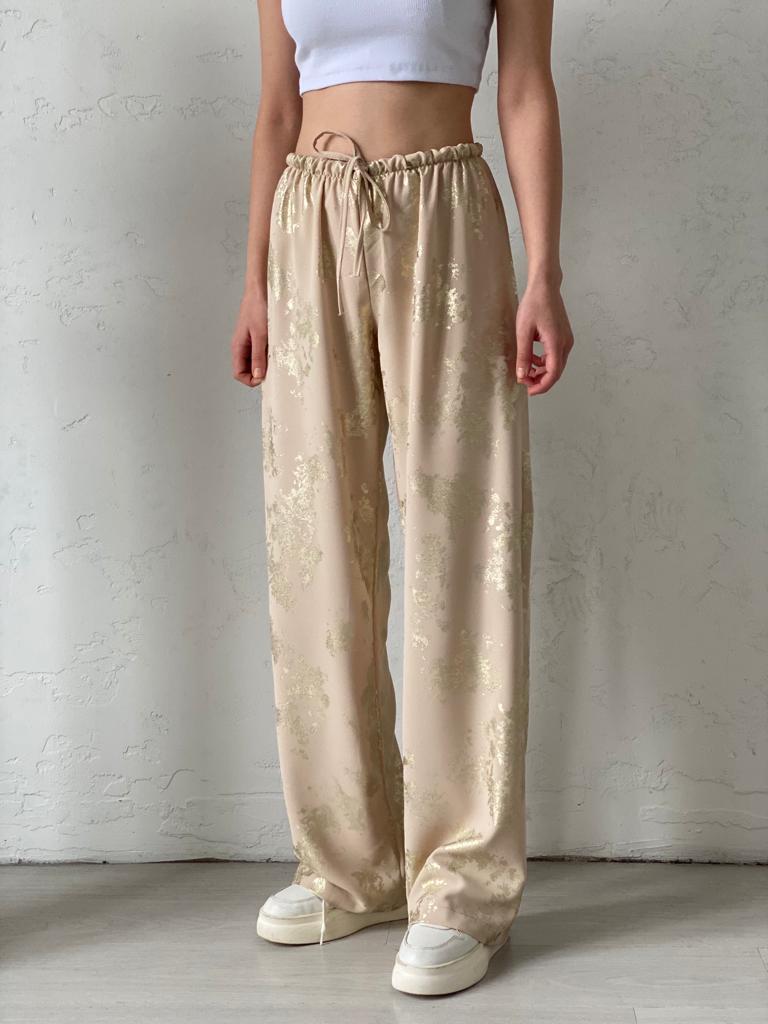 Bej Gold Baskılı Pantolon