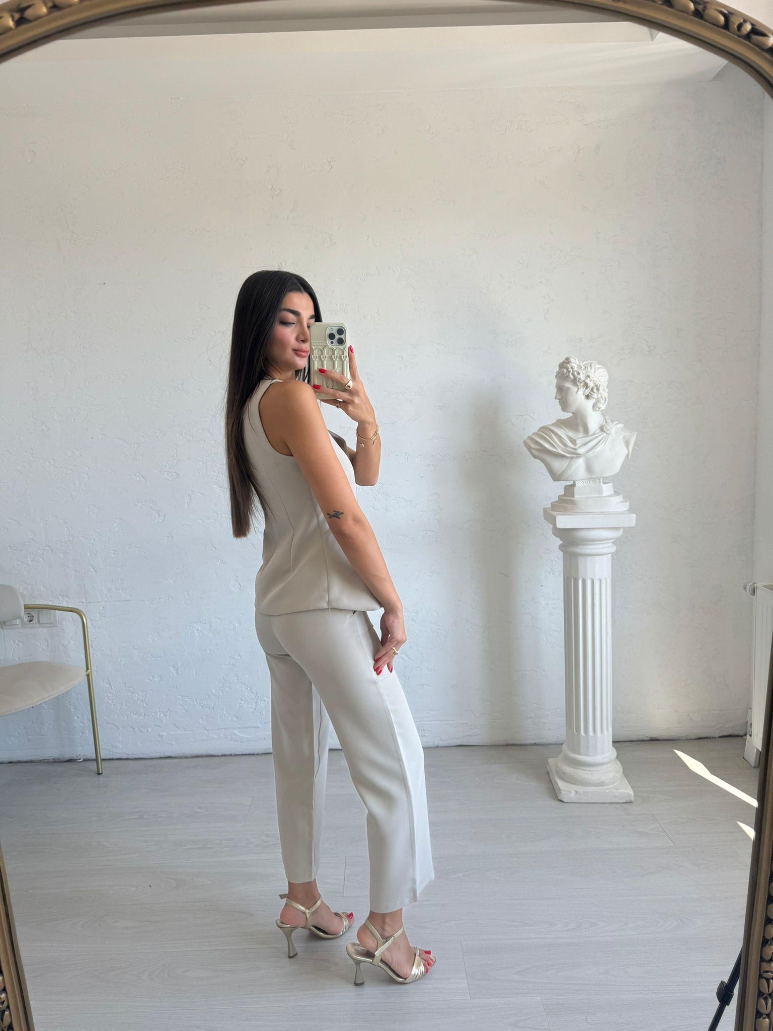 Bej Gold Düğmeli Style Takım