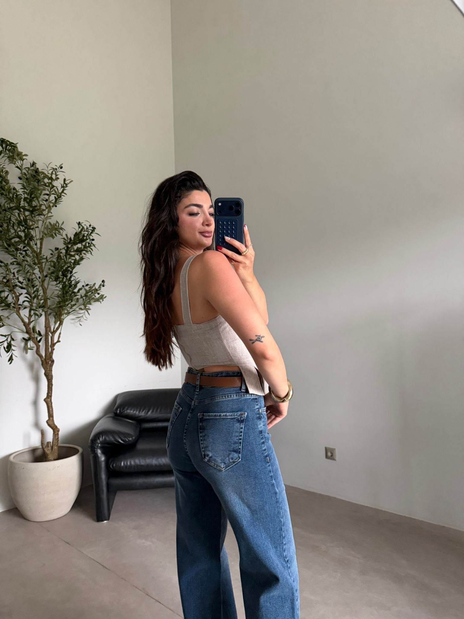Bej İpli Keten Korse Bluz