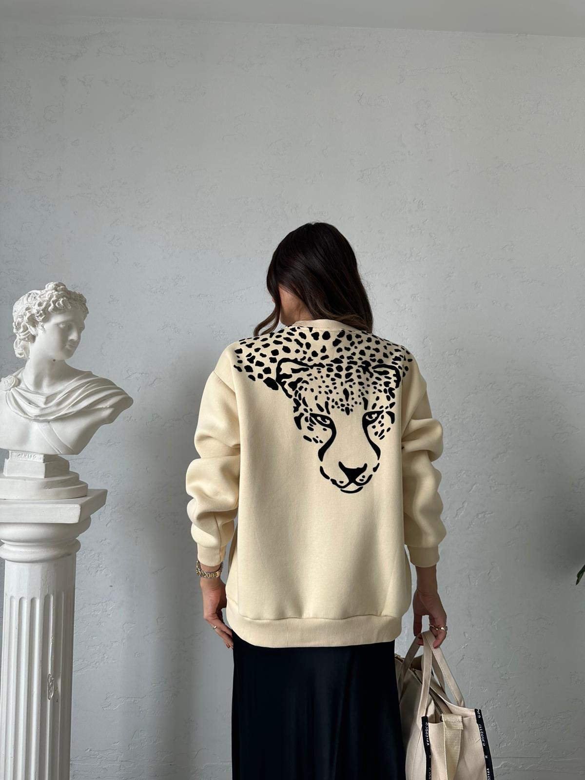 Bej Wild Baskılı Sweat