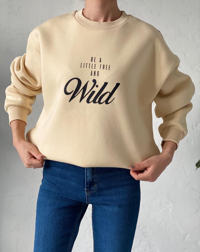 Bej Wild Baskılı Sweat