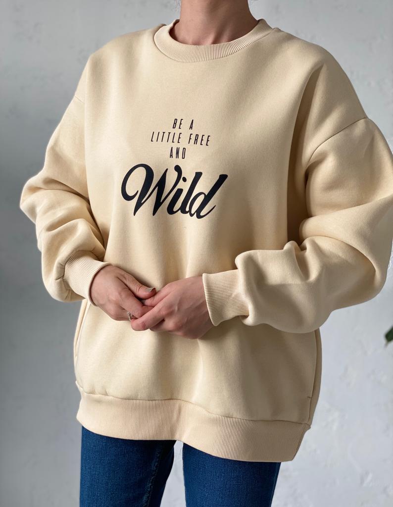 Bej Wild Baskılı Sweat