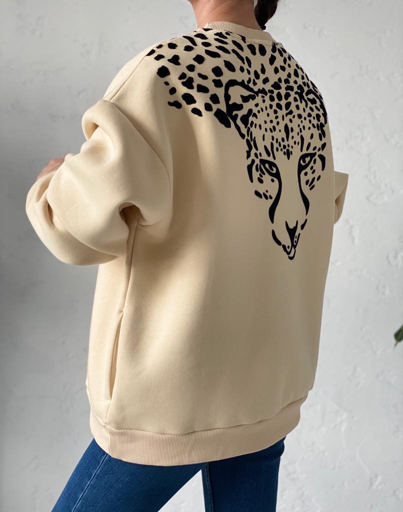 Bej Wild Baskılı Sweat