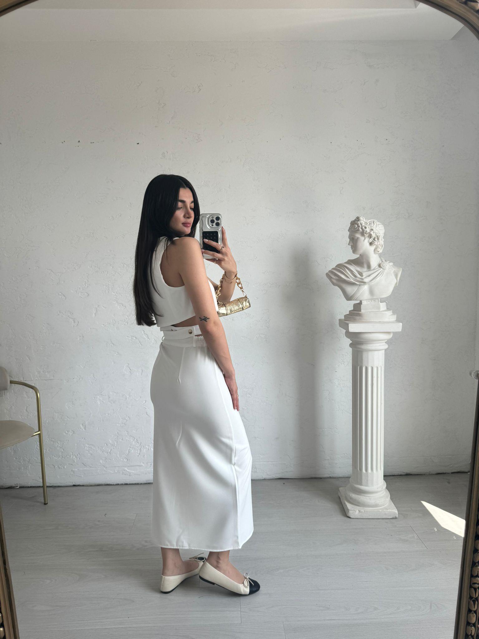 Beyaz Basic Yırtmaçlı Etek