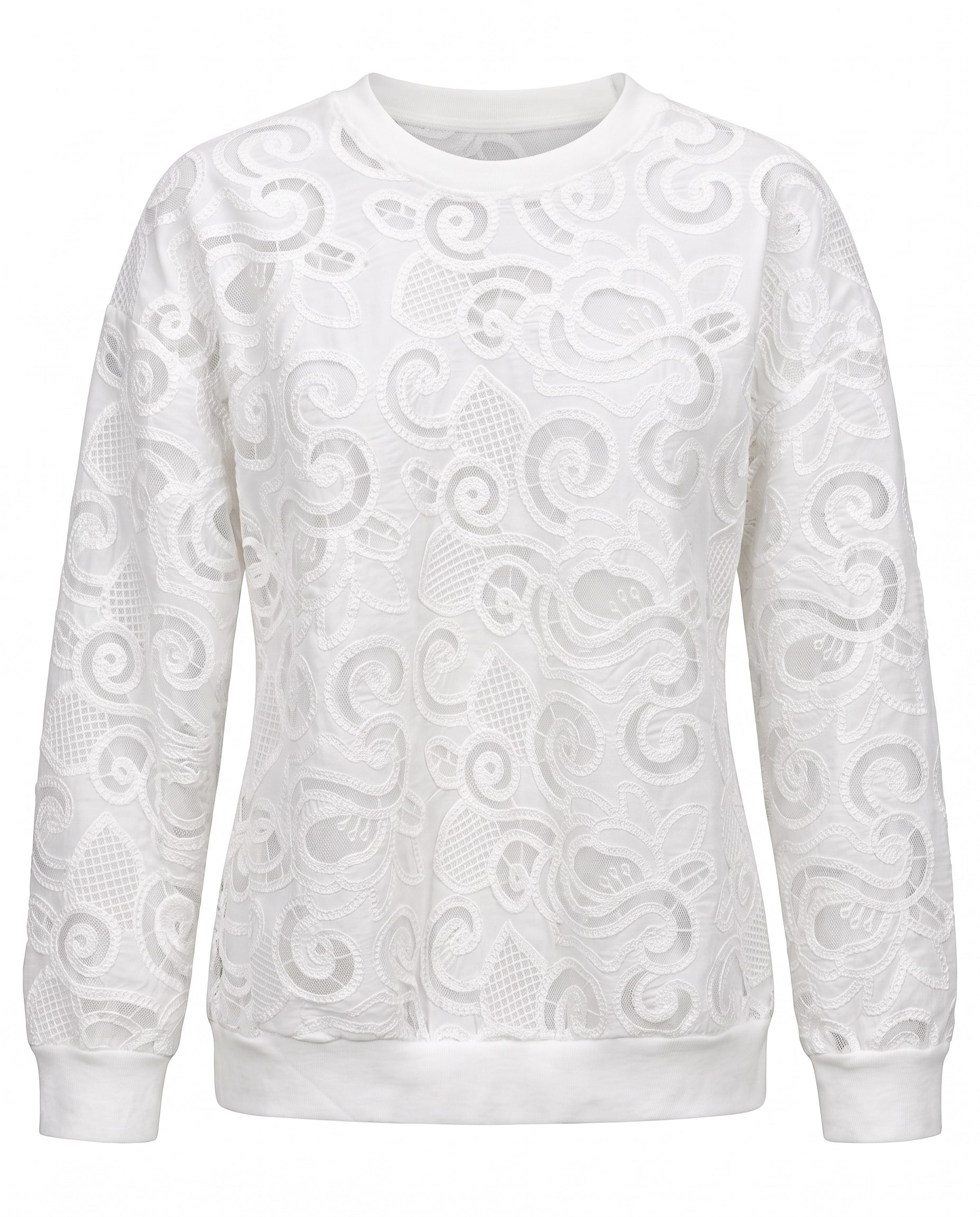 Beyaz Bisiklet Yaka Dantelli Sweat
