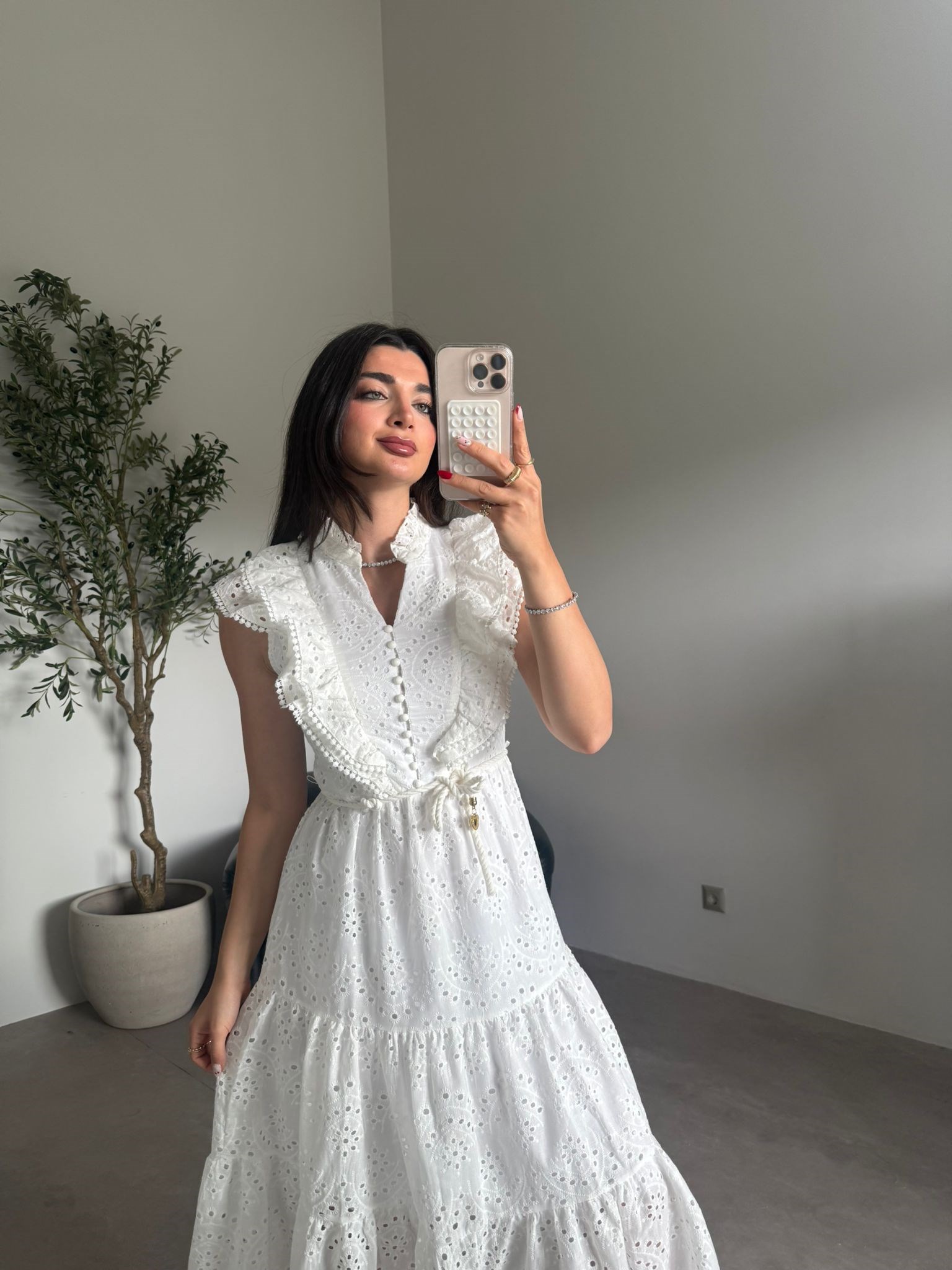 Beyaz Brodeli Angel Elbise