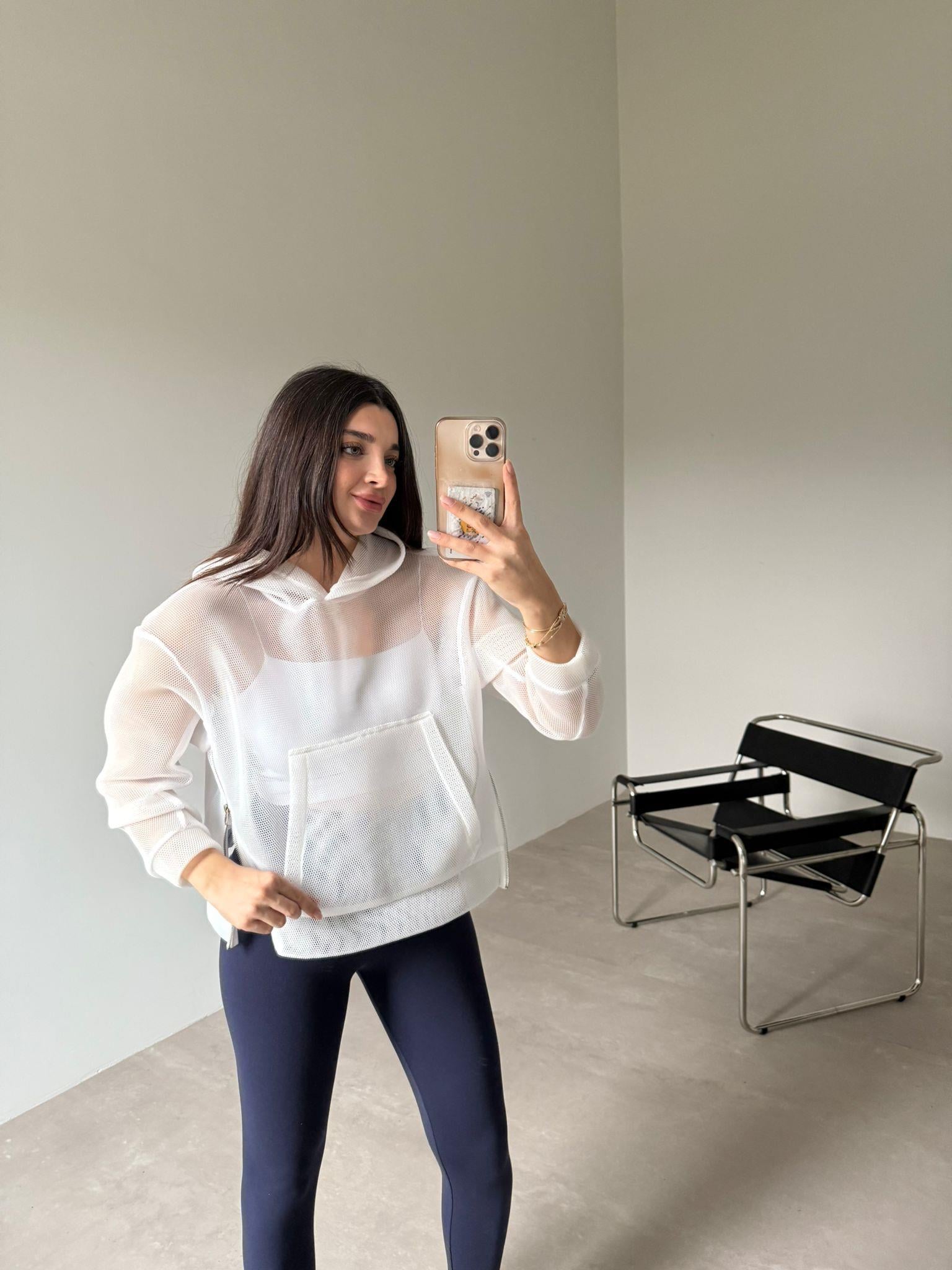 Beyaz File Detaylı Sweatshirt