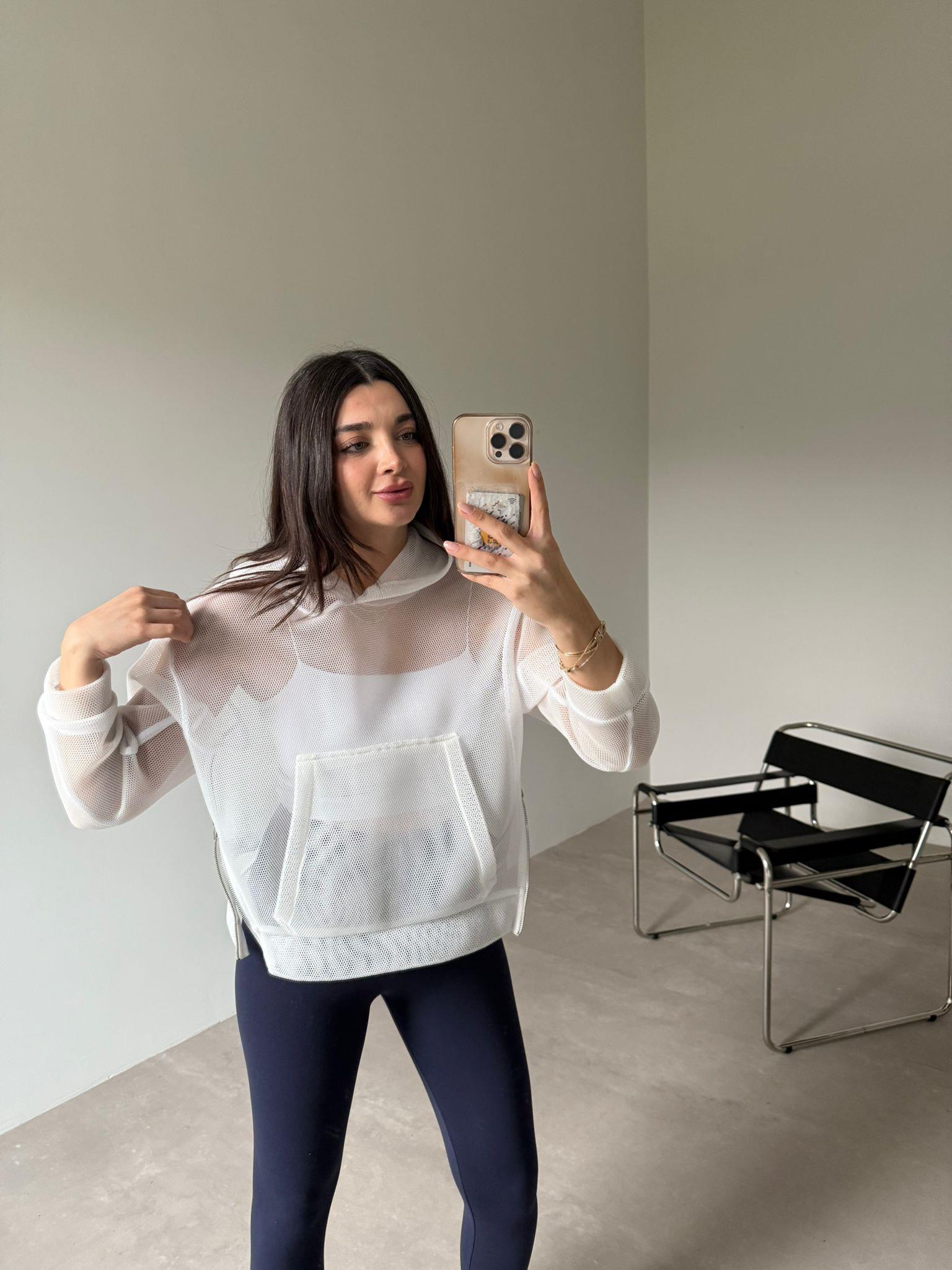 Beyaz File Detaylı Sweatshirt