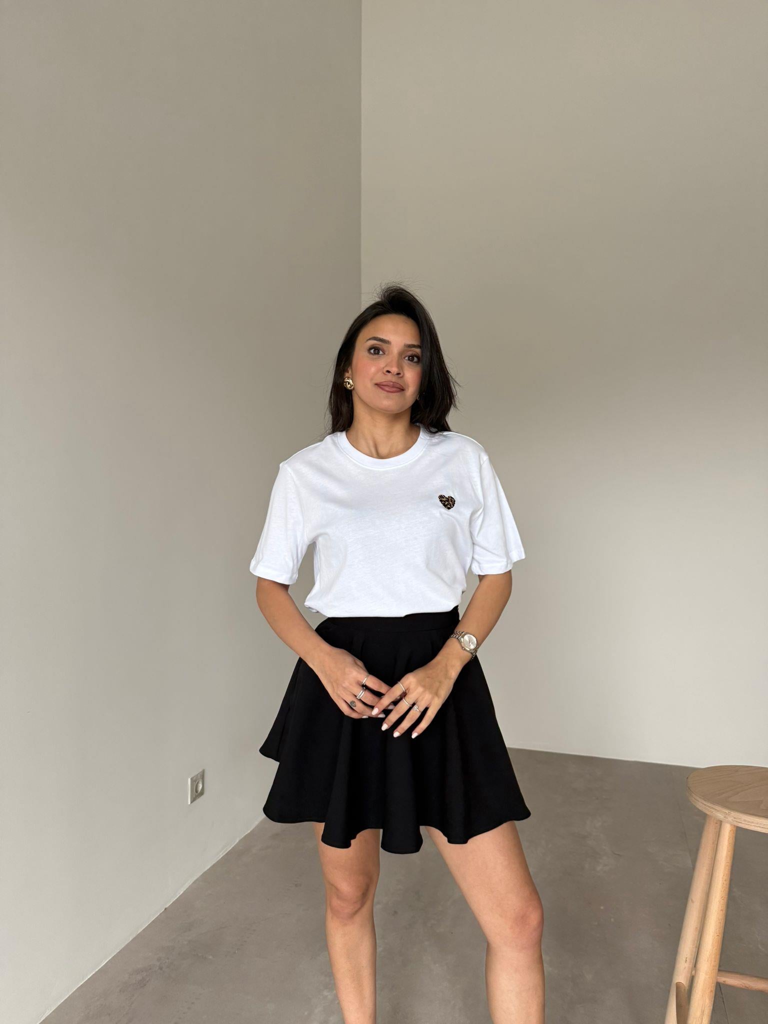 Beyaz Leopar Kalpli Basic Tişört