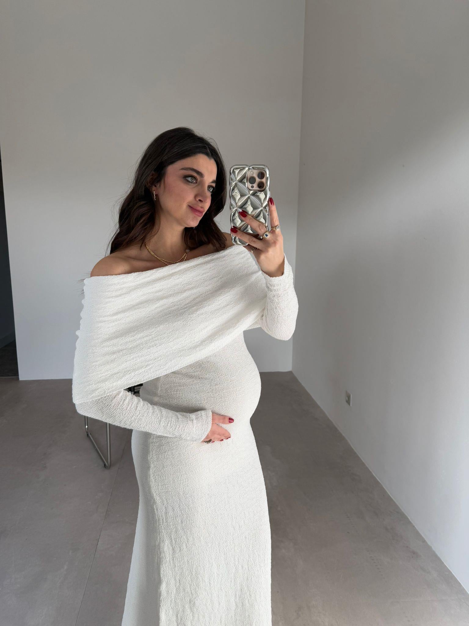 Beyaz Madonna Yaka Elsa Elbise