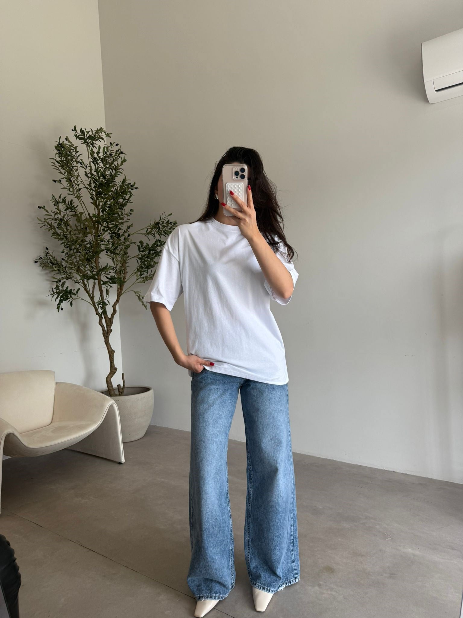 Beyaz Oversize Maya Tişört