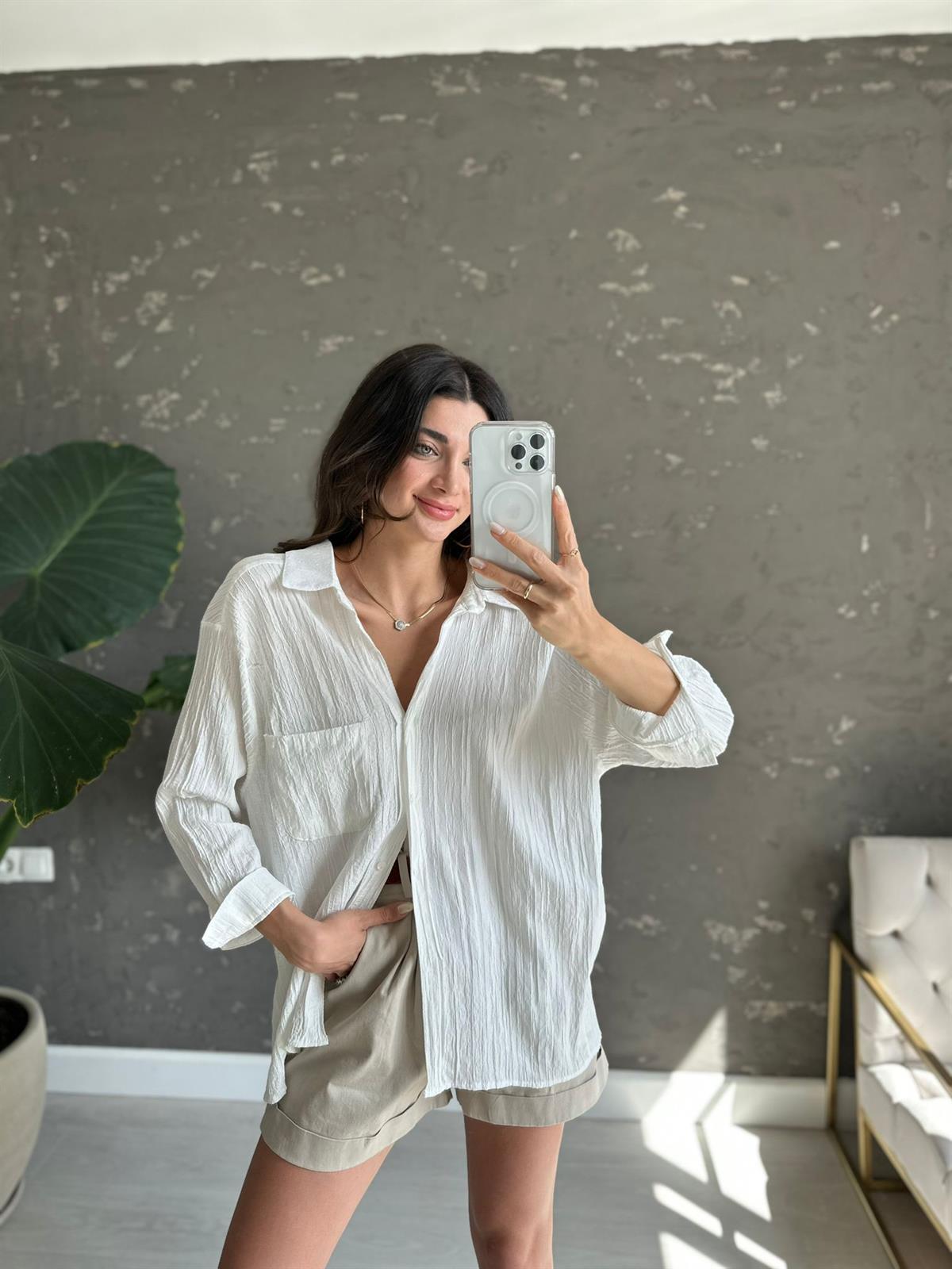 Beyaz Oversize Niss Gömlek