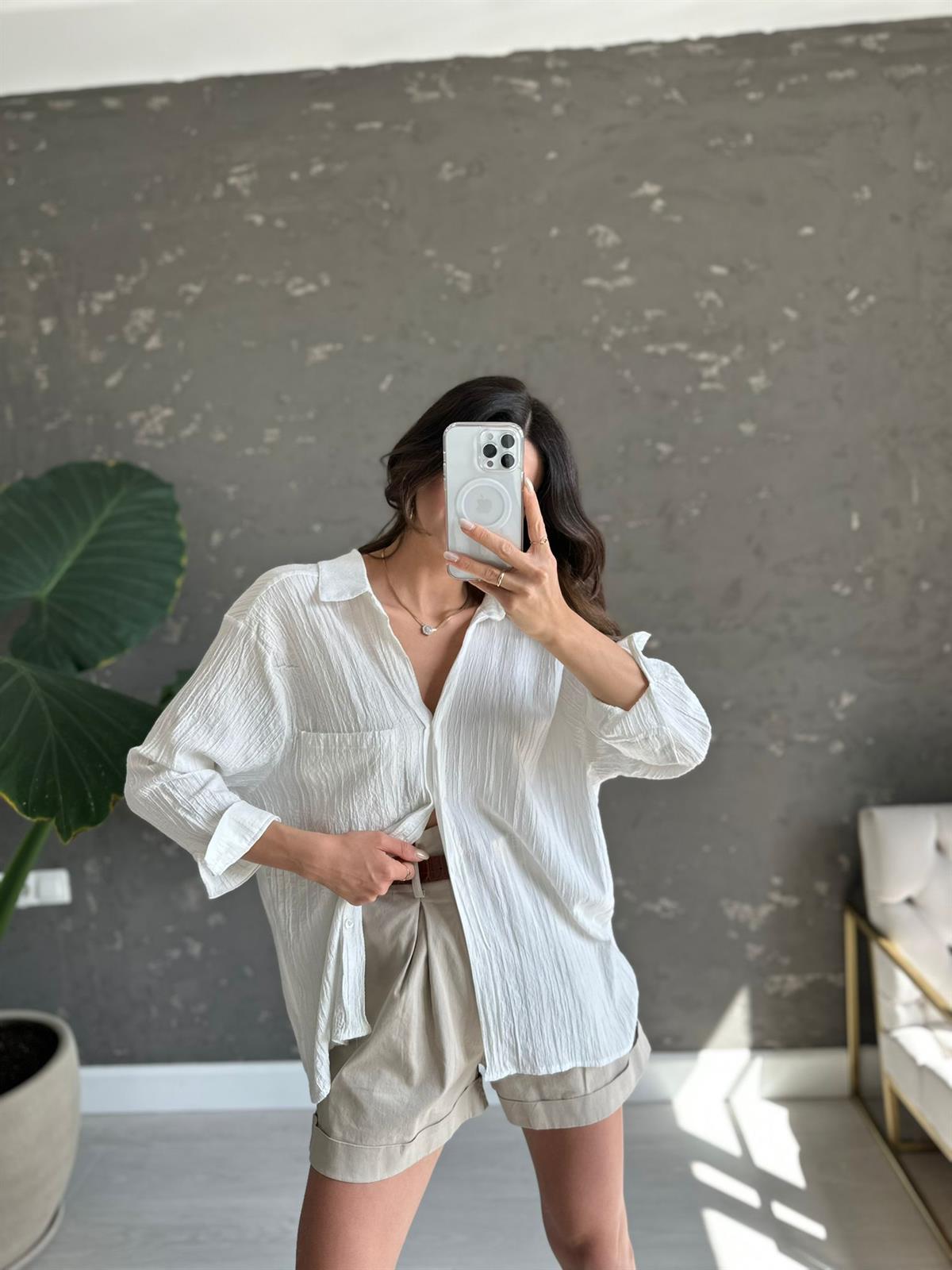 Beyaz Oversize Niss Gömlek