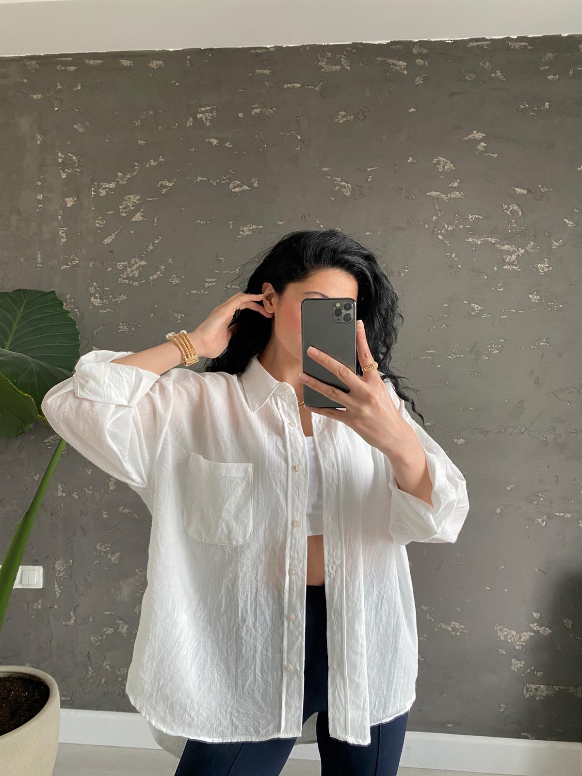 Beyaz Oversize Pera Gömlek