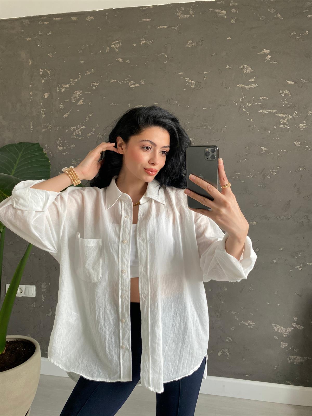 Beyaz Oversize Pera Gömlek