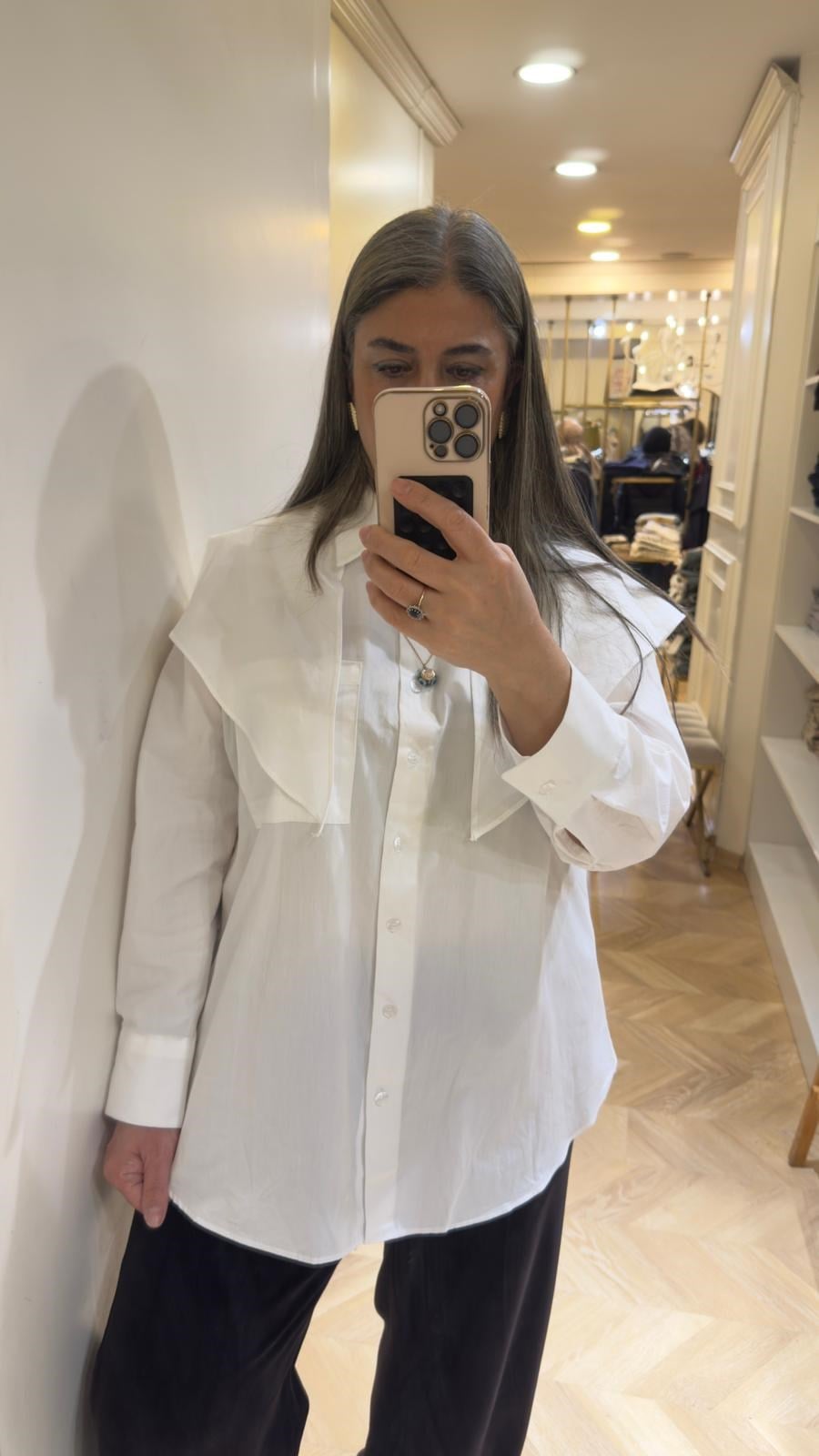 Beyaz Şallı Poplin Gömlek