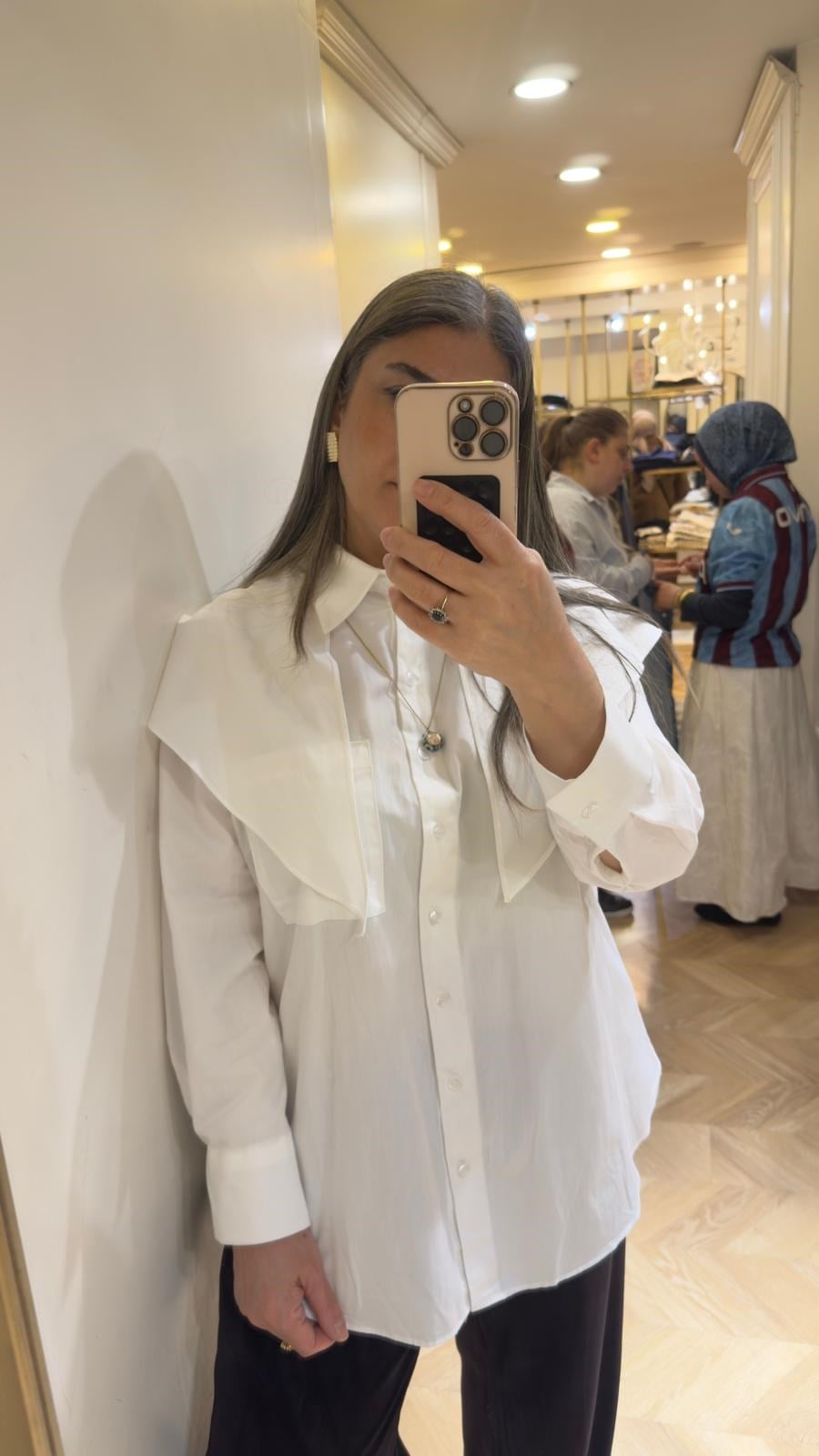 Beyaz Şallı Poplin Gömlek