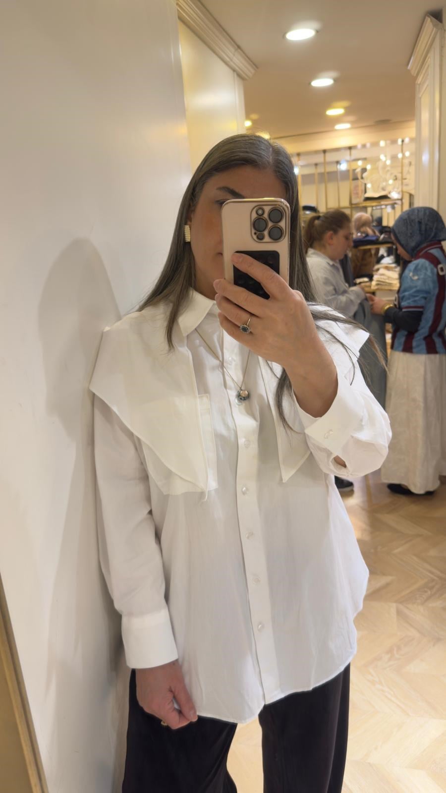 Beyaz Şallı Poplin Gömlek