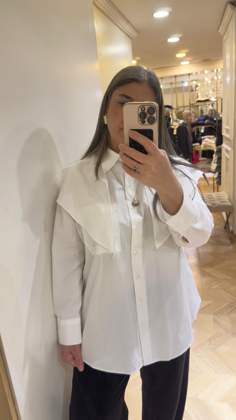 Beyaz Şallı Poplin Gömlek